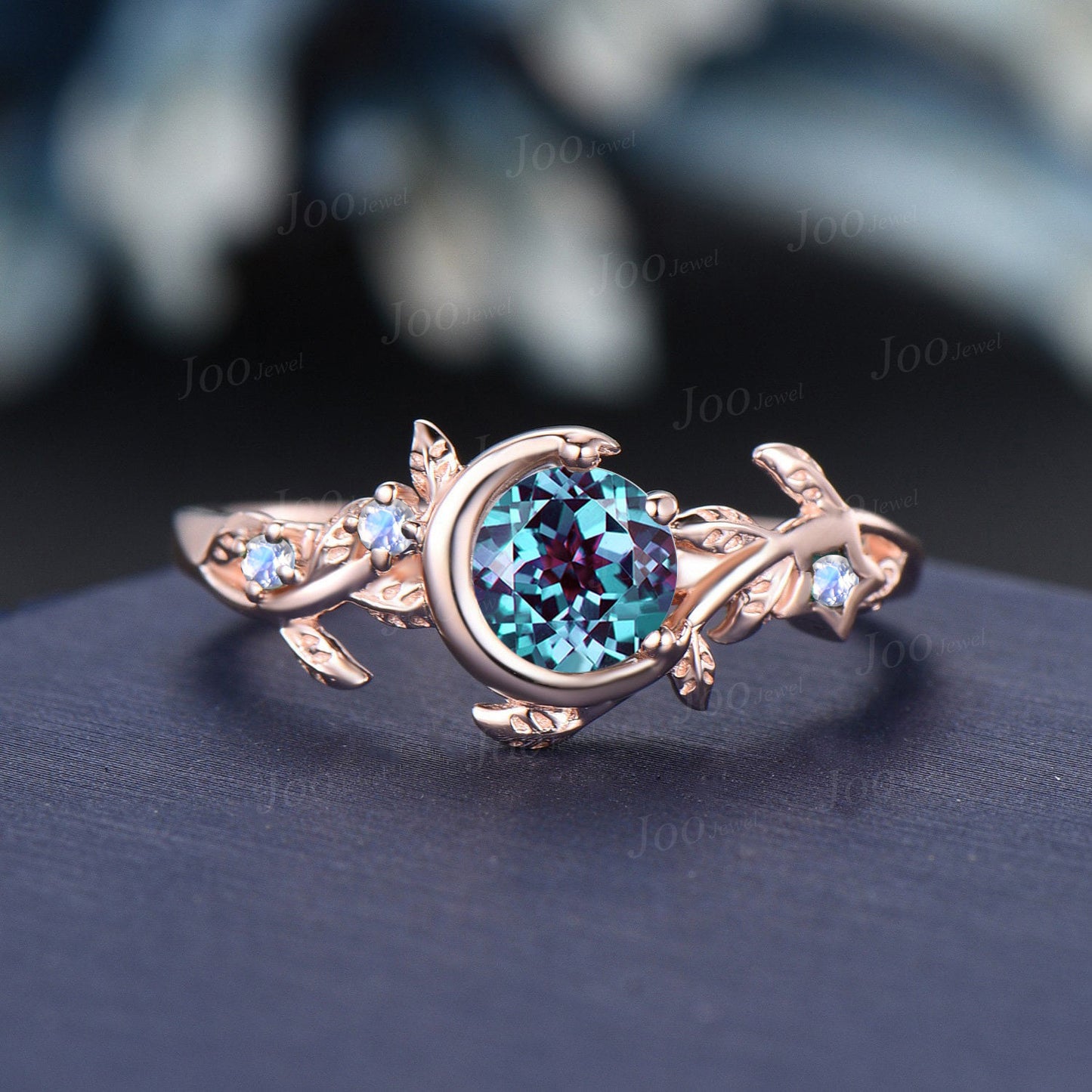 Sterling Silver Round Alexandrite Nature Engagement Ring June Birthstone Gift Cluster Emerald Moon Wedding Ring Unique Birthday Gift Women