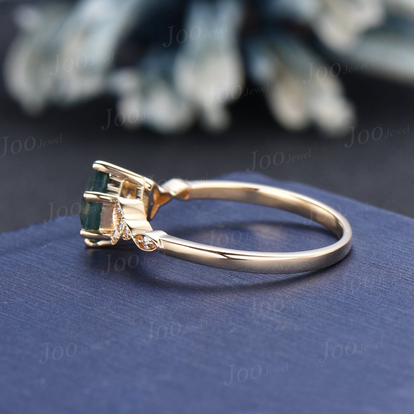 1ct Hexagon Cut Natural Moss Agate Celtic Engagement Ring Green Gemstone Jewelry Art Deco Trinity Knot Wedding Ring Moissanite Irish Jewelry