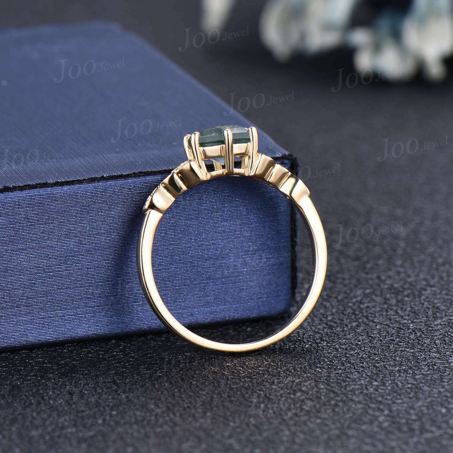 1ct Hexagon Cut Natural Moss Agate Celtic Engagement Ring Green Gemstone Jewelry Art Deco Trinity Knot Wedding Ring Moissanite Irish Jewelry