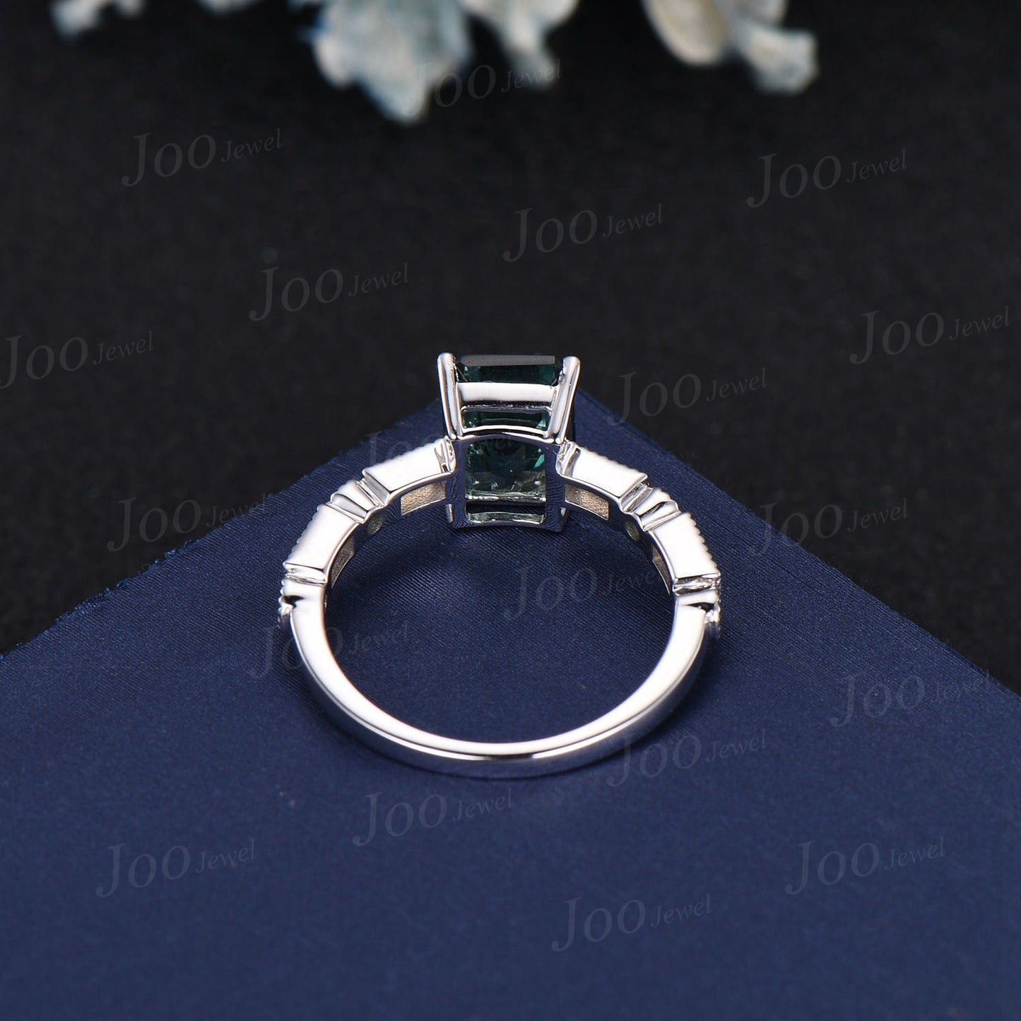 2ct Emerald Cut Green Sapphire Engagement Ring Half Eternity Blue-green Sapphire Ring Baguette Emerald&Citrine Wedding Band Anniversary Gift