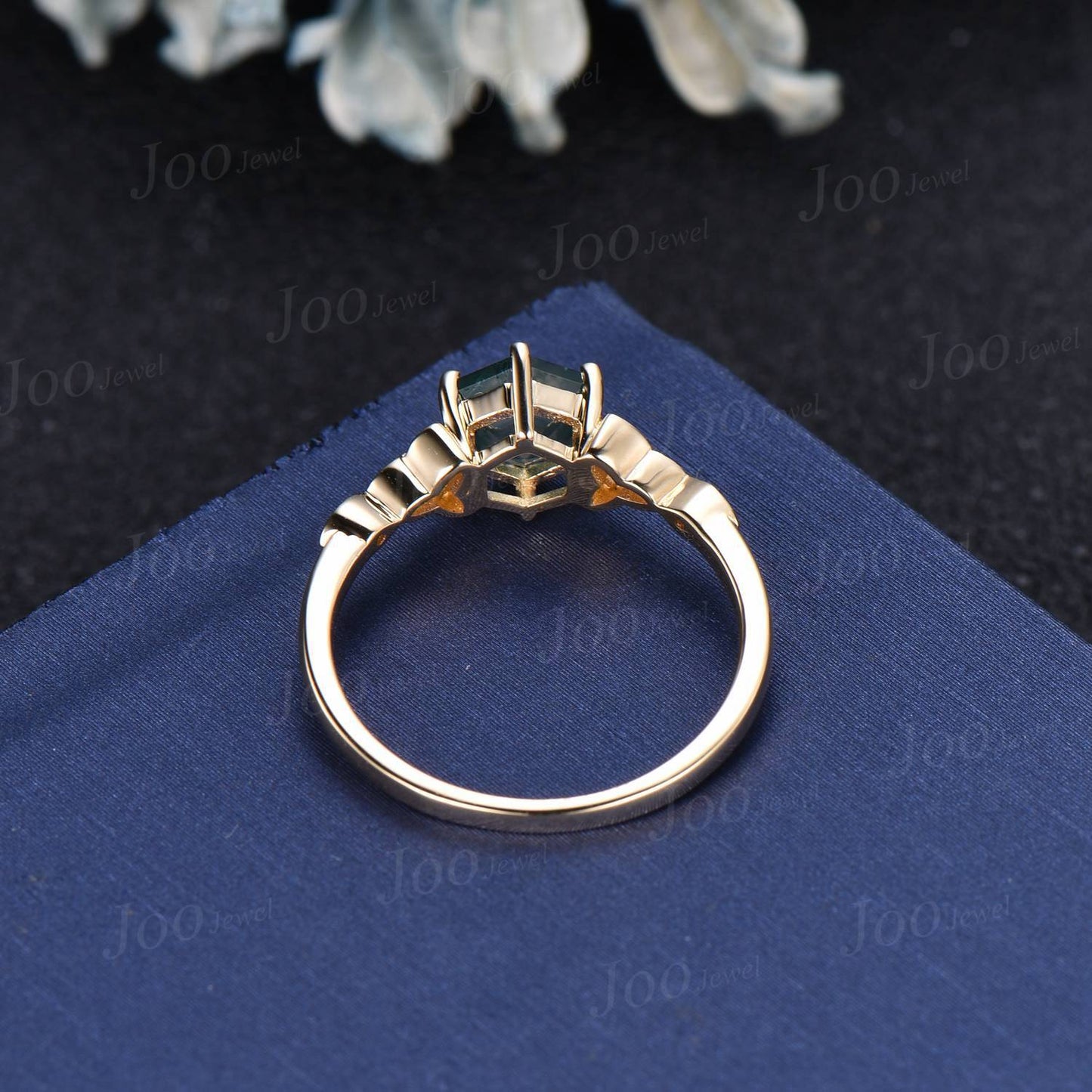1ct Hexagon Cut Natural Moss Agate Celtic Engagement Ring Green Gemstone Jewelry Art Deco Trinity Knot Wedding Ring Moissanite Irish Jewelry