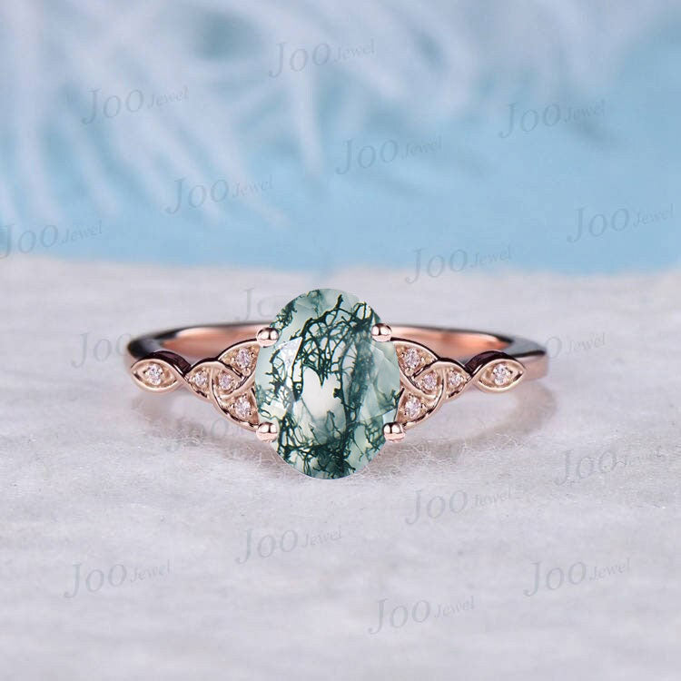 1ct Hexagon Cut Natural Moss Agate Celtic Engagement Ring Green Gemstone Jewelry Art Deco Trinity Knot Wedding Ring Moissanite Irish Jewelry