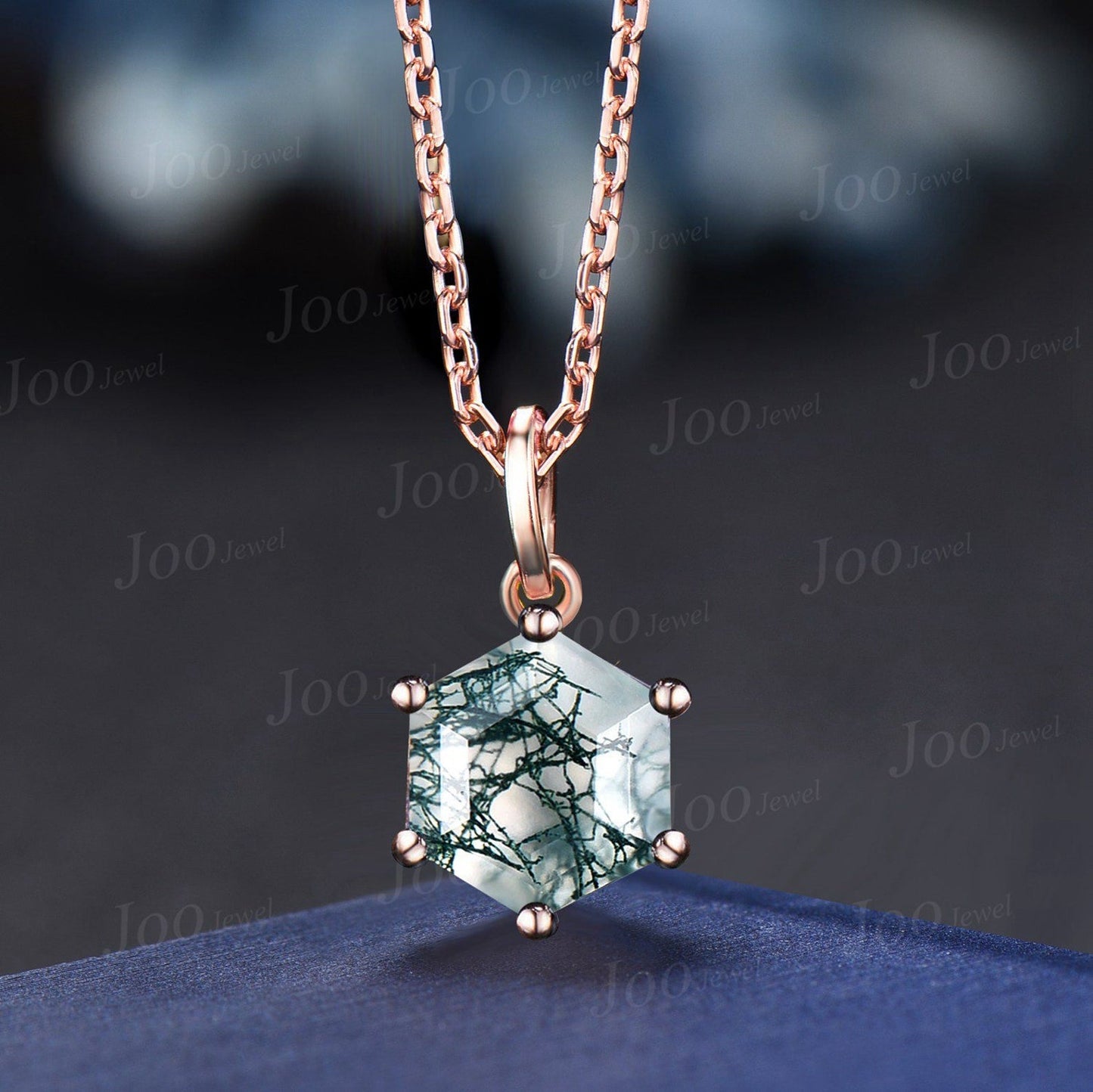 1.5ct Natural Green Moss Agate Drop Necklace Vintage Kite Green Gemstone Pendant 14K Rose Gold Unique Kite Solitaire Bridal Necklace Women