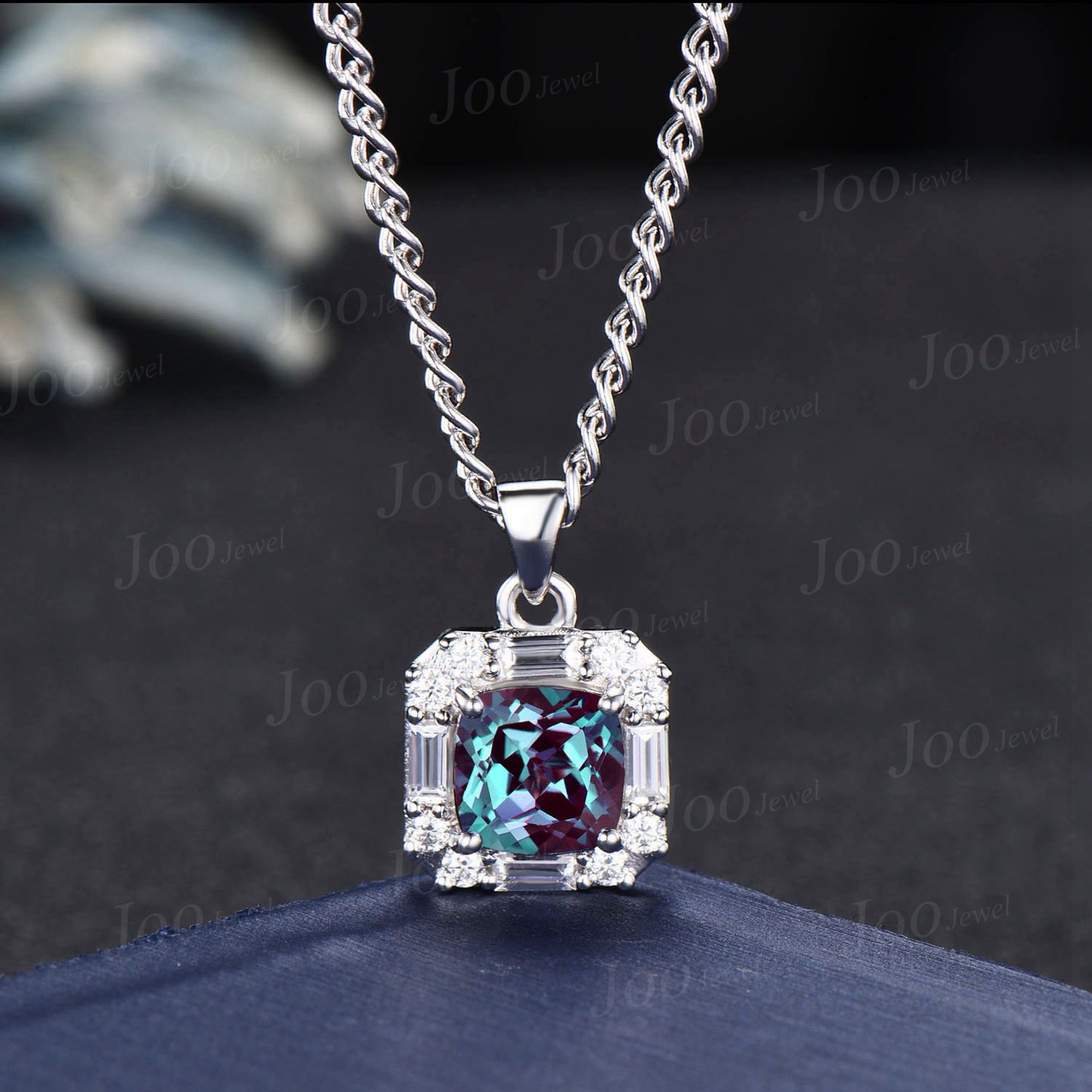 Cushion Cut Alexandrite Pendant Necklace Women Solid 14K/18K Gold Color-Change Gemstone Pendant June Birthstone Birthday/Anniversary Gifts