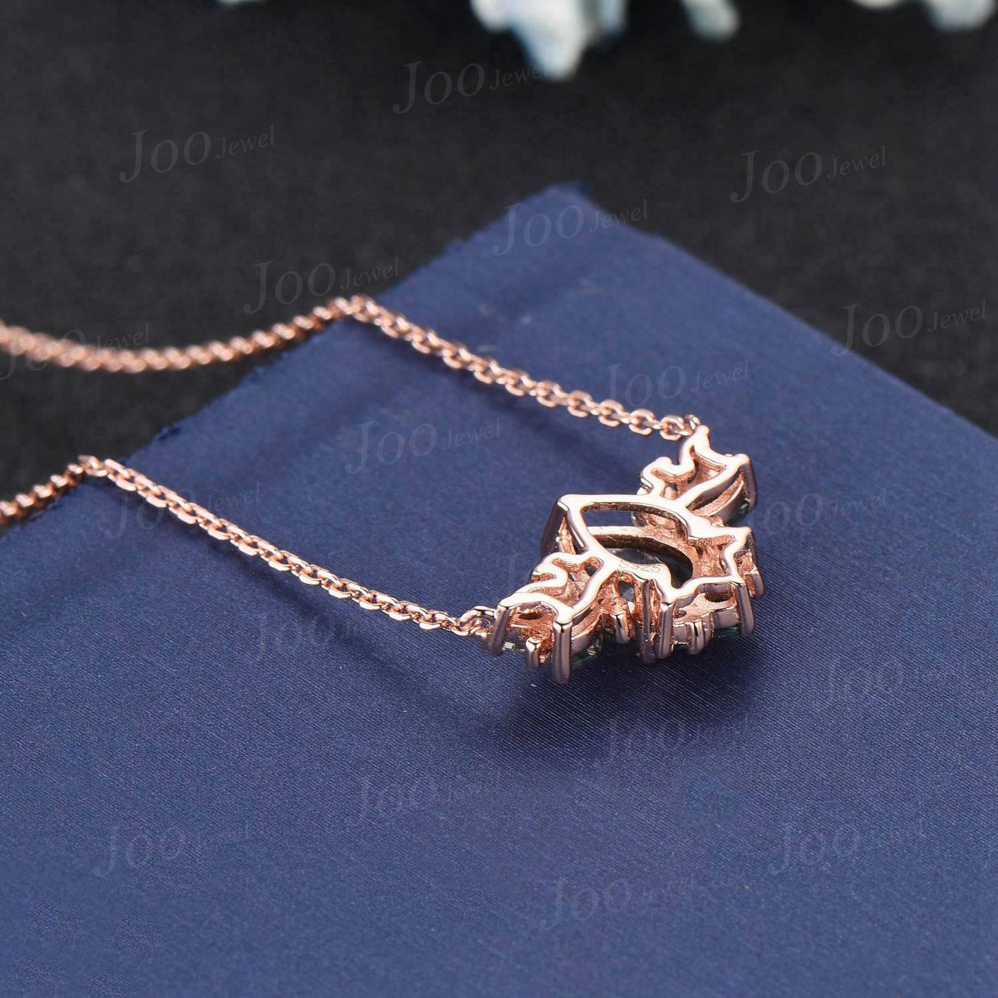 Natural Pear Moss Agate Necklace 14K/18K Rose Gold Green Gemstone Necklace Vintage Cluster Marquise Moss Agate Moissanite Butterfly Pendant