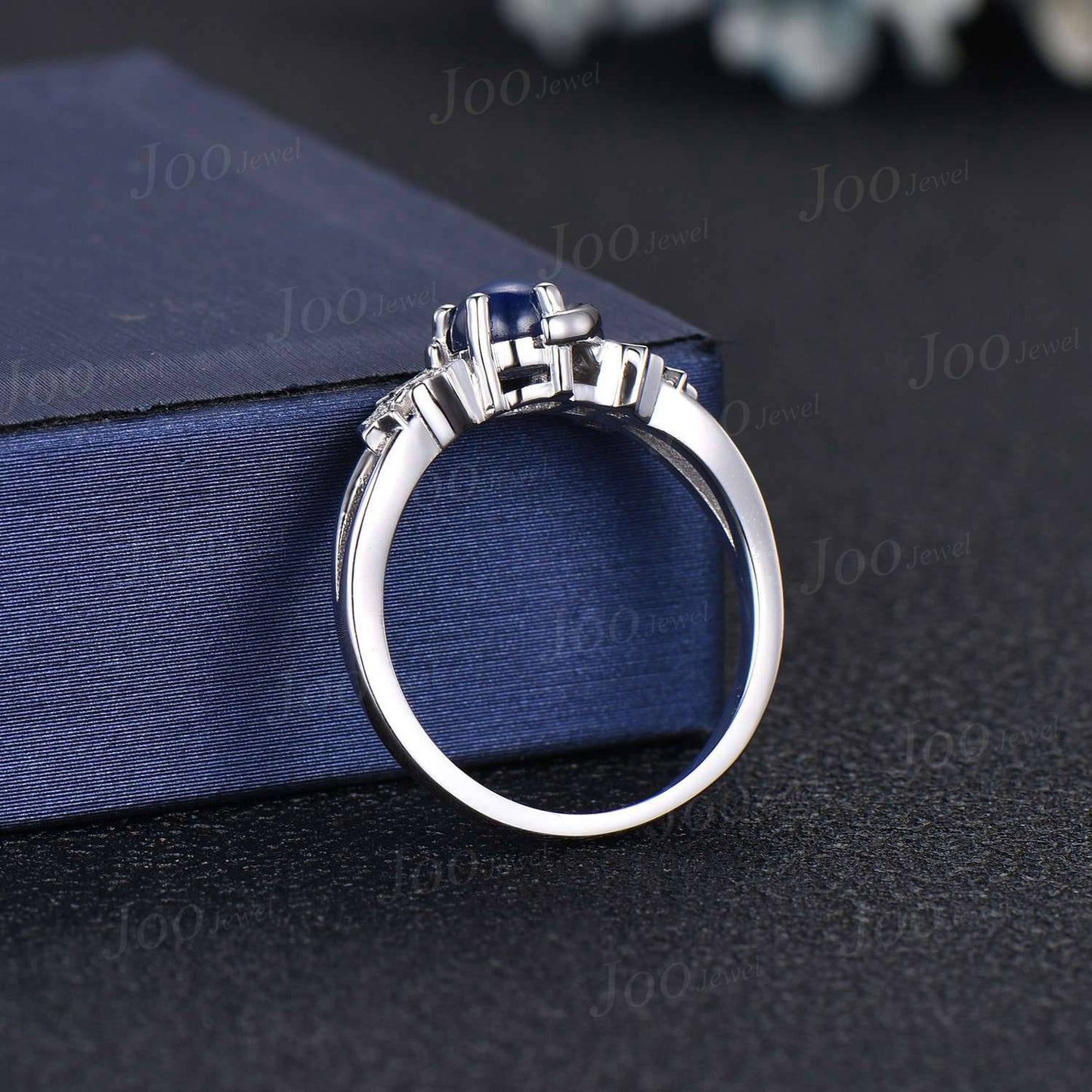 5mm Round Star Sapphire Moon Star Engagement Ring Cluster Wedding Ring Split Shank Band Unique Personalized Anniversary/Promise Ring for Her