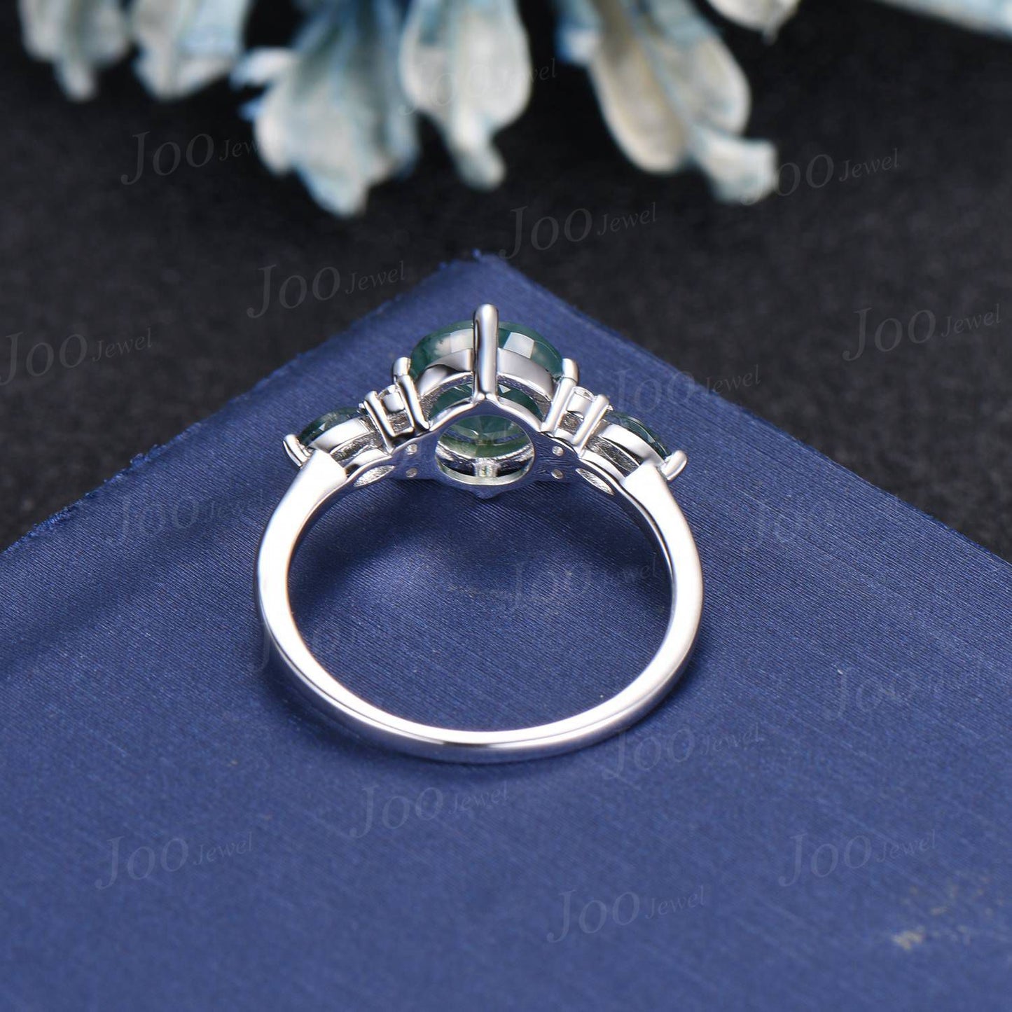 Cat Engagement Ring Vintage 1.2ct Natural Moss Agate Emerald Cat Cut Promise Wedding Ring Peekaboo Kitten Green Gemstone Gifts for Cat Lover