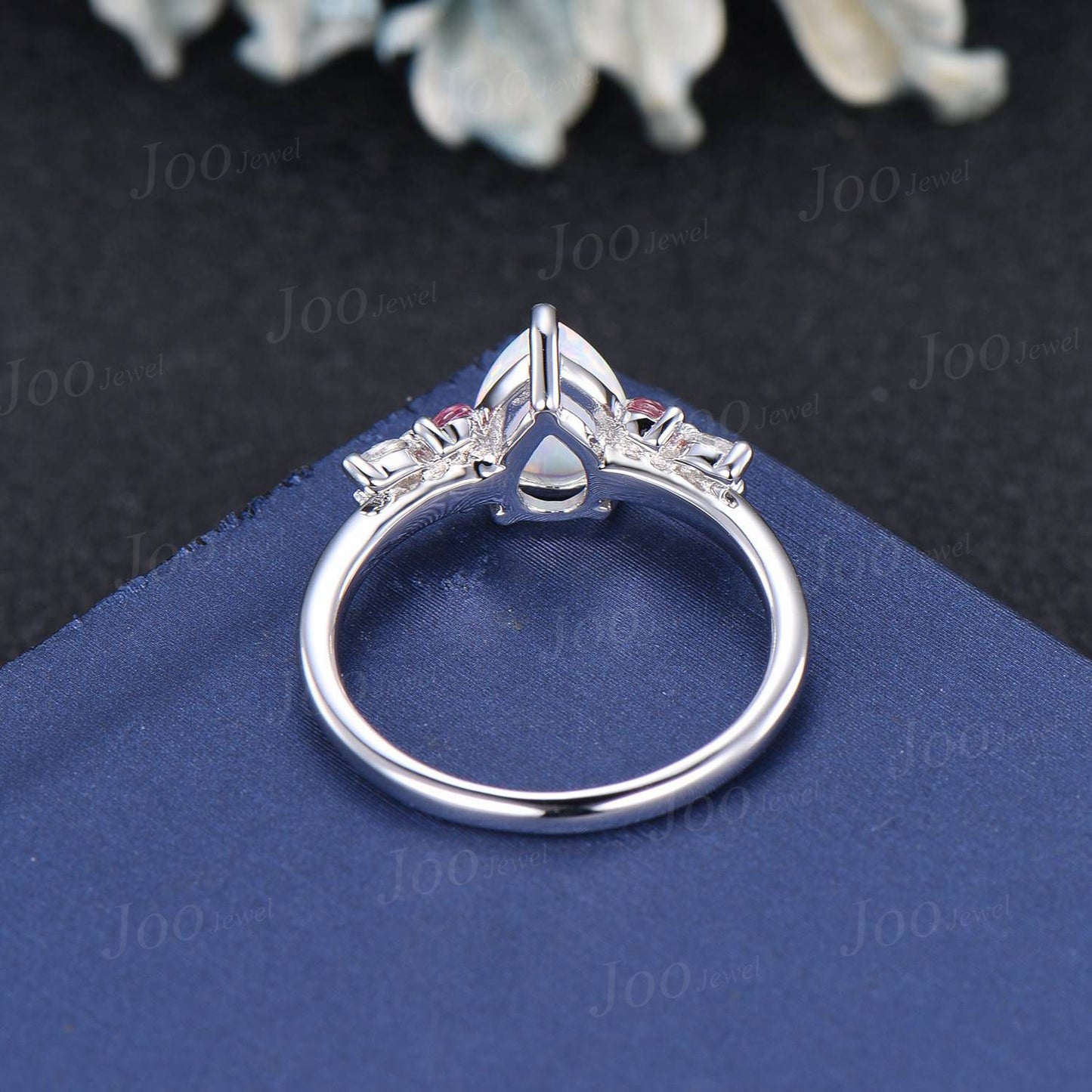 White Opal Ring 10K/14K/18K Rose Gold Opal Cluster Engagement Ring Real Pink Tourmaline Wedding Ring October Birthstone Jewelry Gift Women