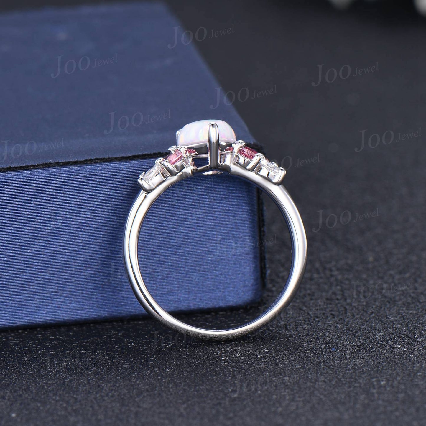 White Opal Ring 10K/14K/18K Rose Gold Opal Cluster Engagement Ring Real Pink Tourmaline Wedding Ring October Birthstone Jewelry Gift Women
