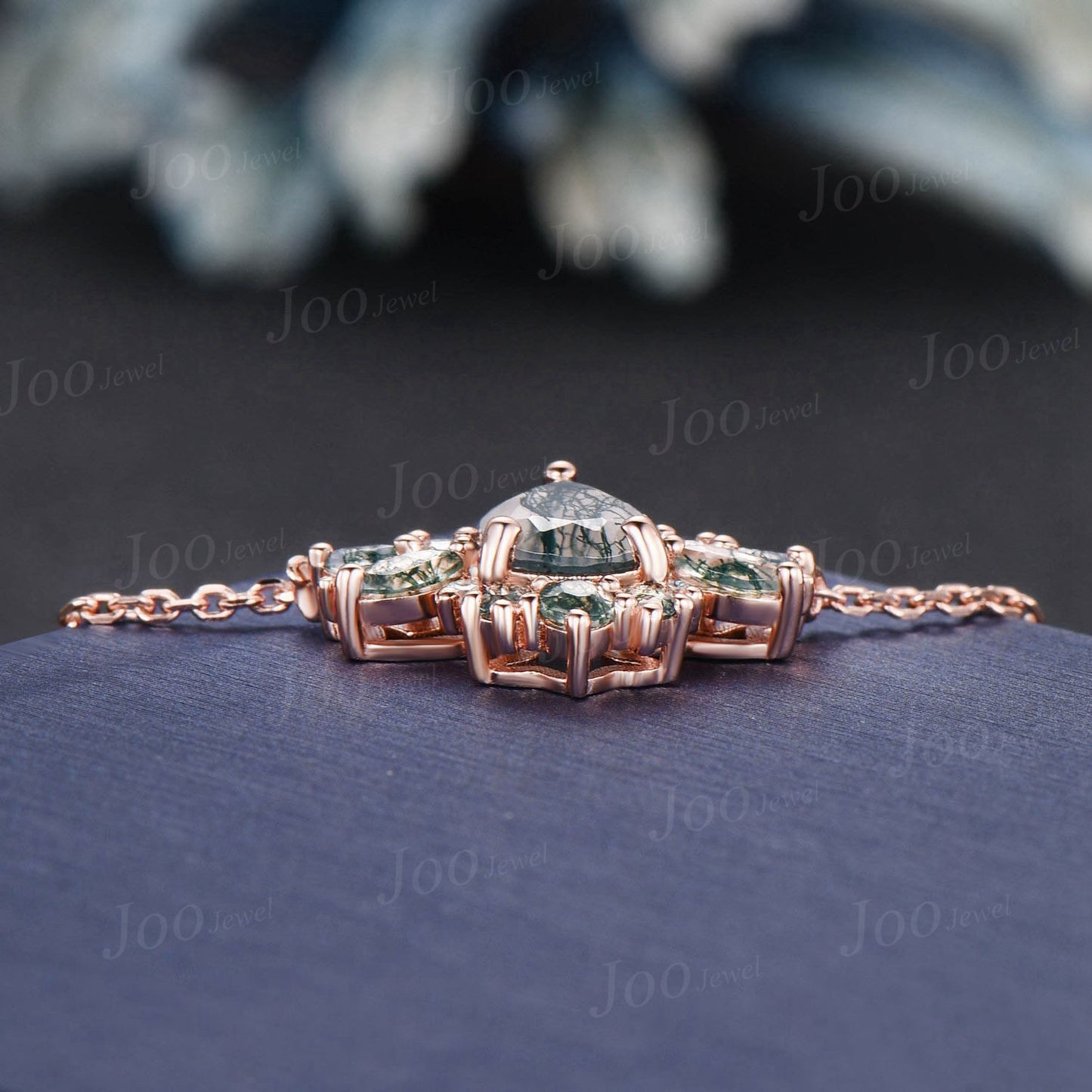 Natural Pear Moss Agate Necklace 14K/18K Rose Gold Green Gemstone Necklace Vintage Cluster Marquise Moss Agate Moissanite Butterfly Pendant