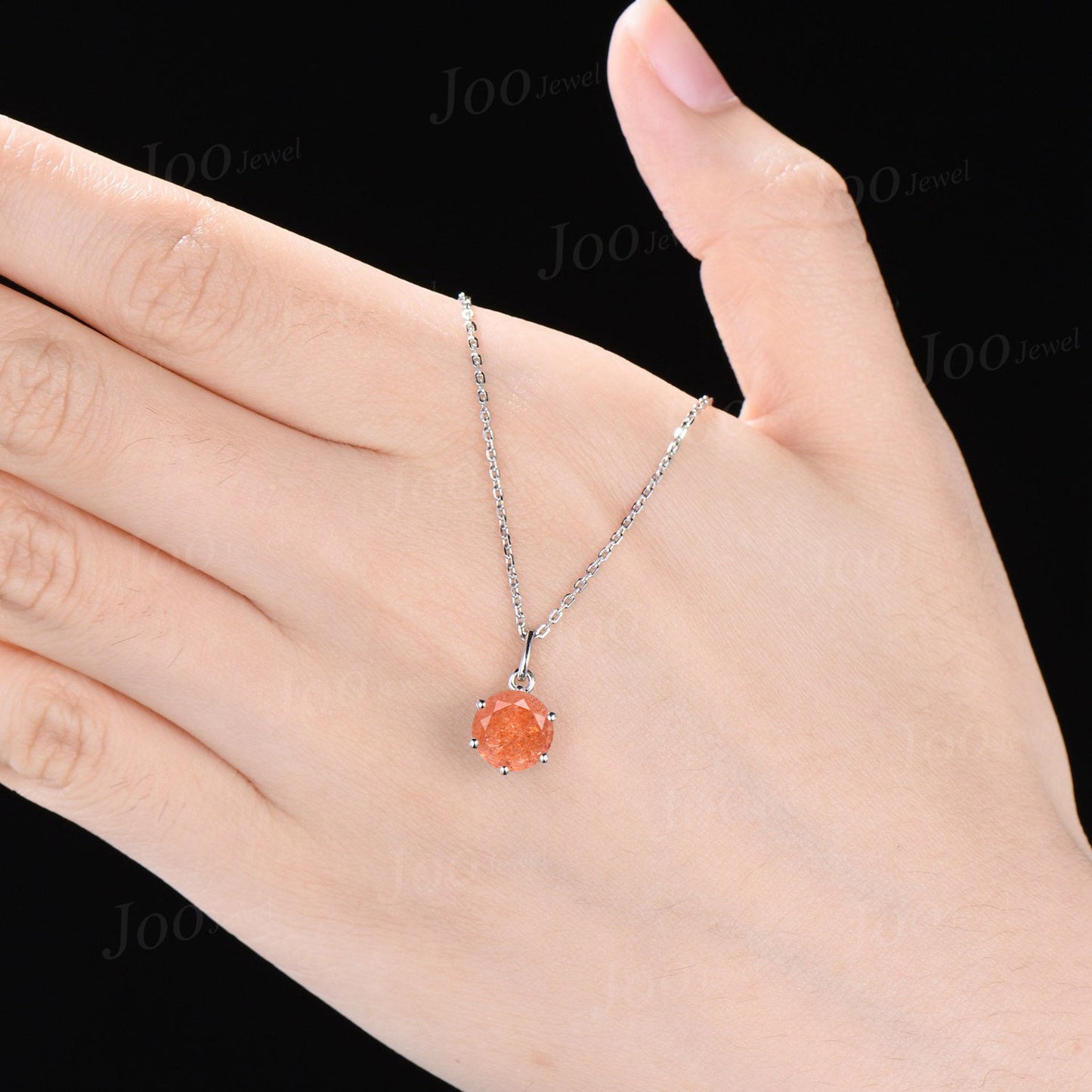 Sterling Silver Round Nature Sunstone Pendant Necklace Genuine Sunstone Pendant Orange Gemstone Jewelry Unique Birthday Gifts for Daughter