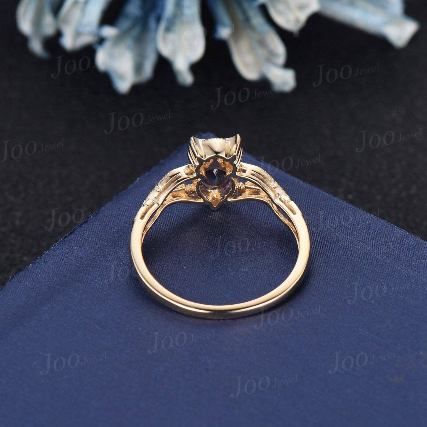 Unique Branch Twig Vine Owl Engagement Ring 14K Yellow Gold Natural Red Garnet Wedding Ring January Birthstone Jewelry Antique Birthday Gift