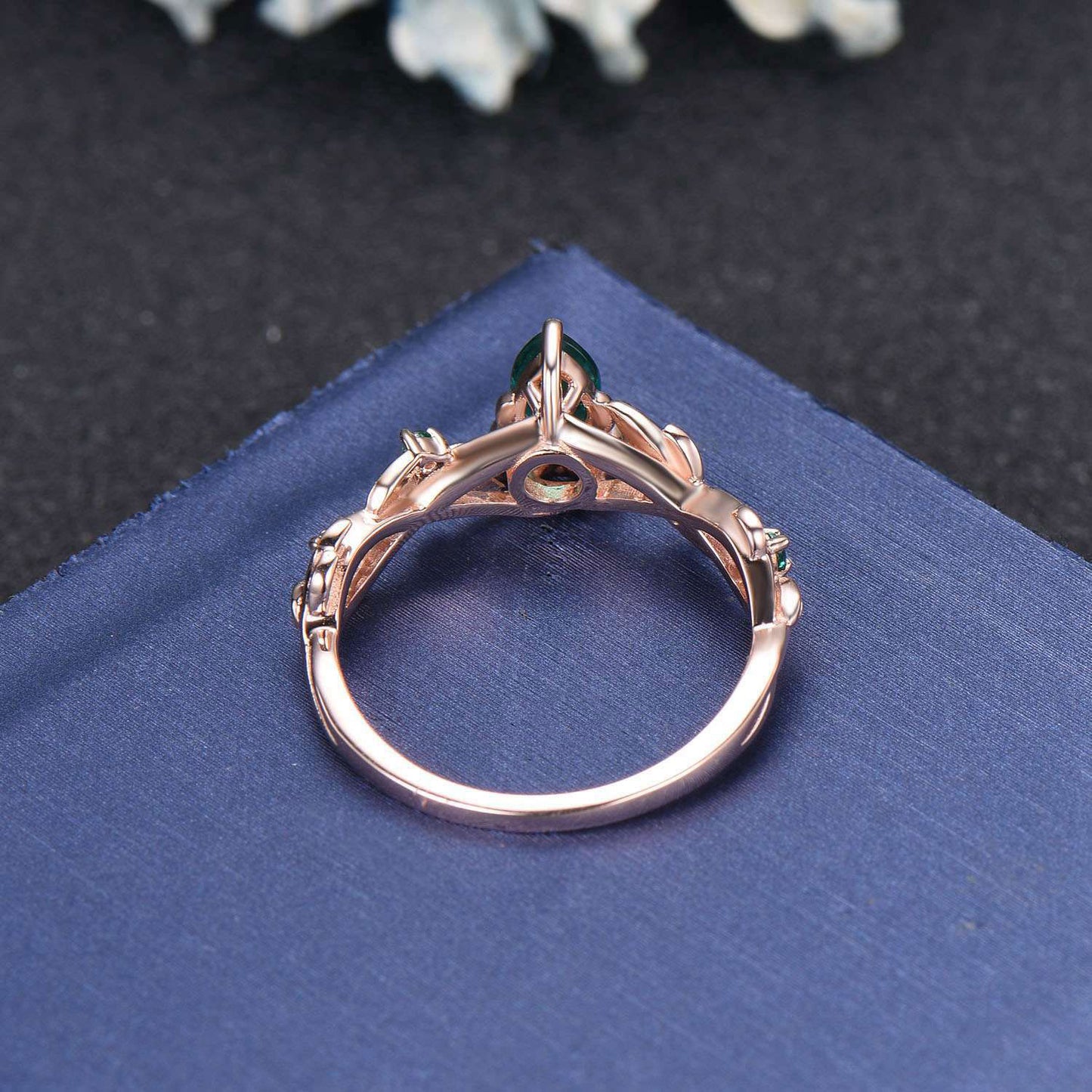 1ct Marquise Cut Color-Change Alexandrite Engagement Ring Solid 14k Rose Gold Twig Leaf Black Stone Alexandrite Wedding Ring Women Jewelry