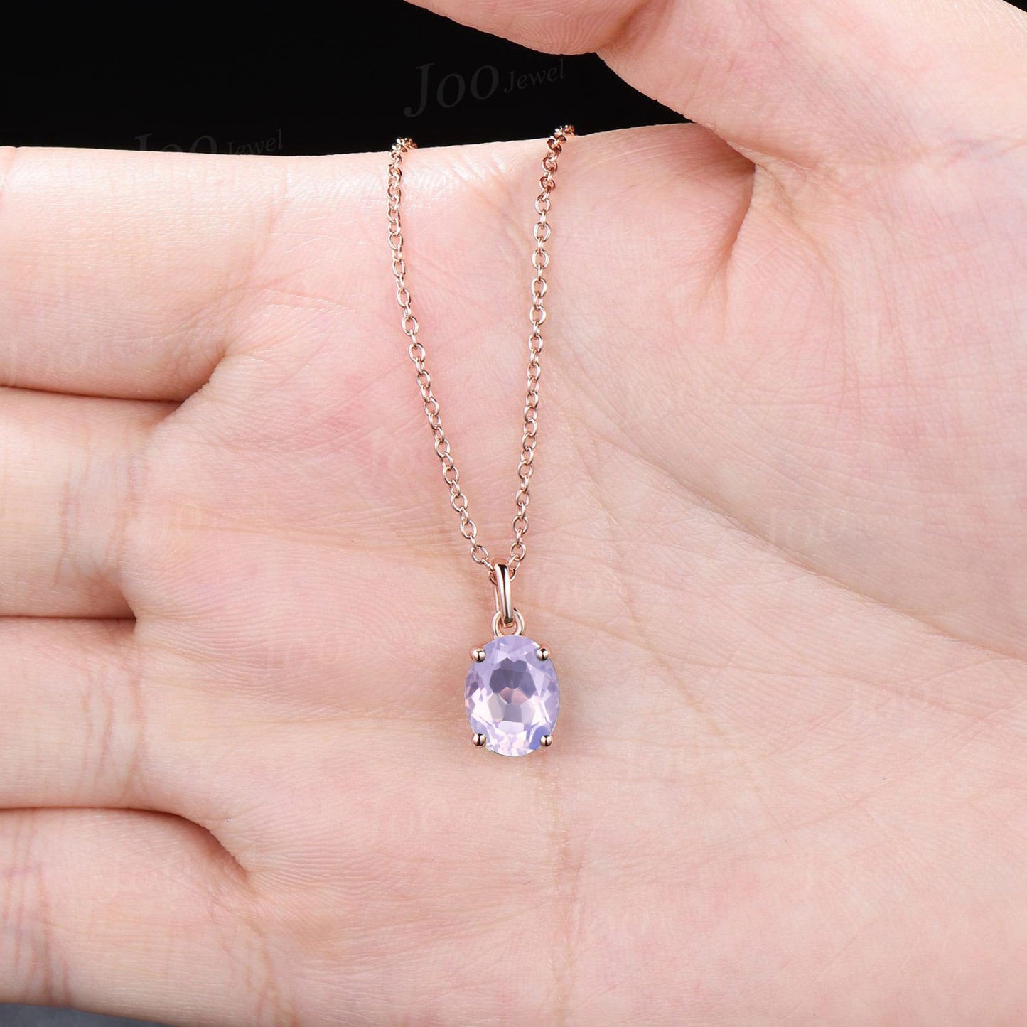 Natural Oval Lavender Amethyst Necklace Solid 14k/18k Rose Gold Vintage Personalized Crystal Wedding Pendant Anniversary Gifts For Women