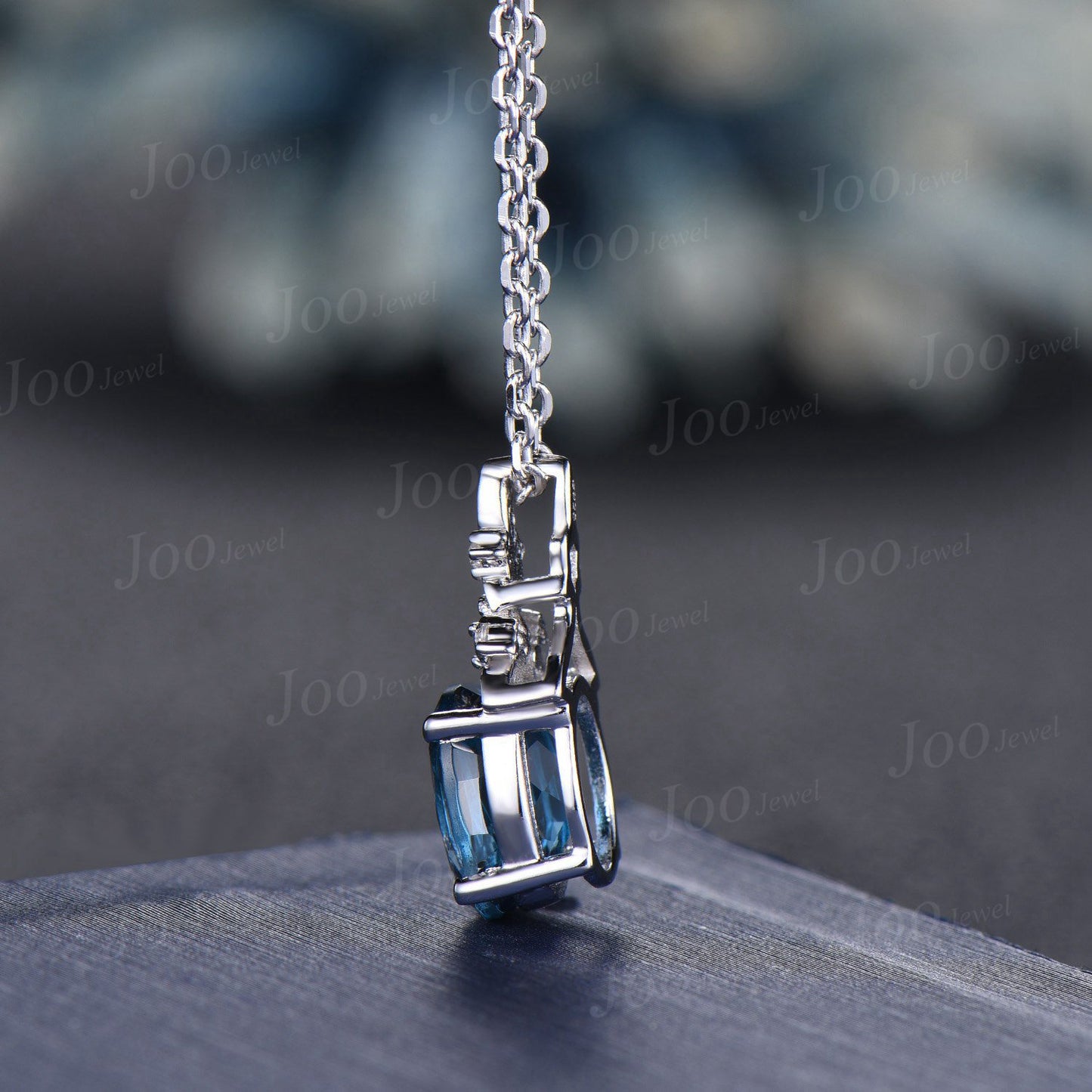 Oval Cut Natural London Blue Topaz Necklace Solid 14K Rose Gold Branch Floral Gemstone Pendant for Women Dainty December Birthstone Gifts