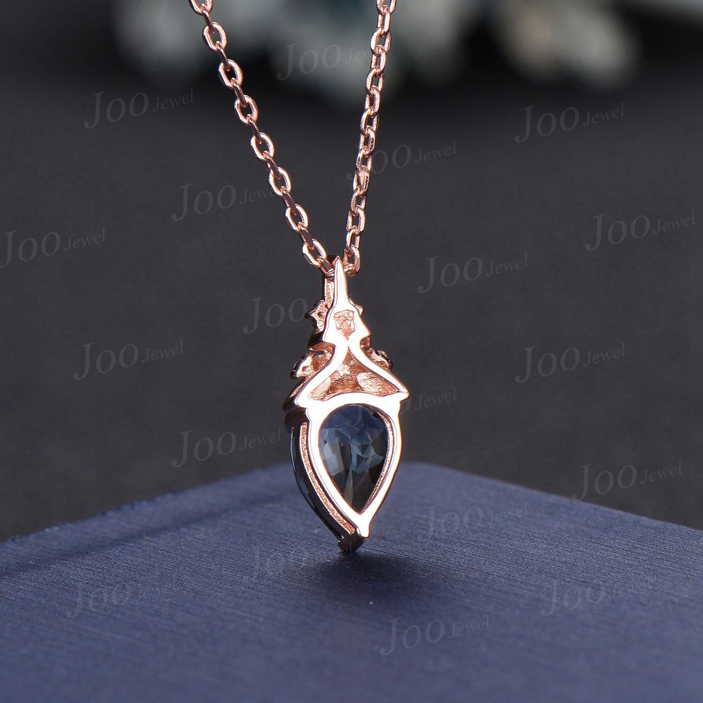 Pear Cut Color-Change Alexandrite Necklace Solid 14K Rose Gold Nature Inspired Floral Alexandrite Pendant for Women June Birthstone Gifts