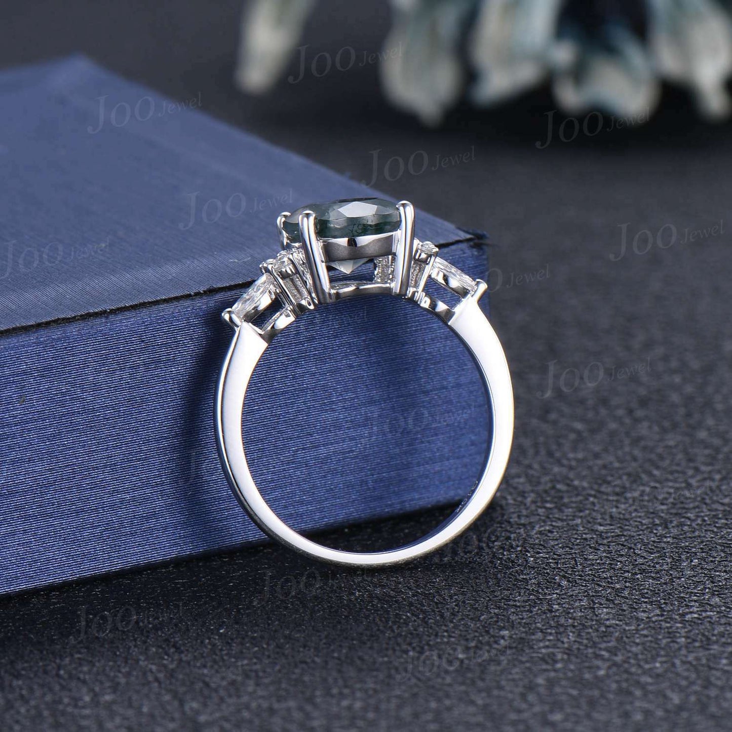 3ct Natural Moss Agate Engagement Ring 14K Rose Gold Cluster Moissanite Ring Oval Green Wedding Ring Unique Anniversary Gifts for Women Wife