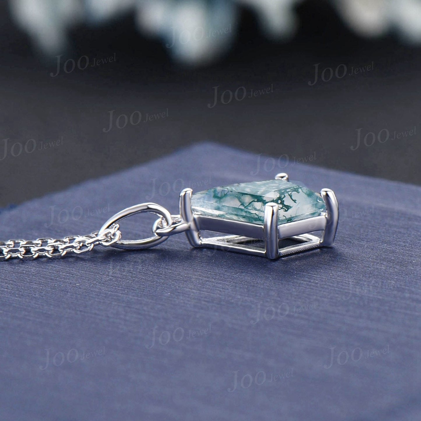 1.5ct Natural Green Moss Agate Drop Necklace Vintage Kite Green Gemstone Pendant 14K Rose Gold Unique Kite Solitaire Bridal Necklace Women