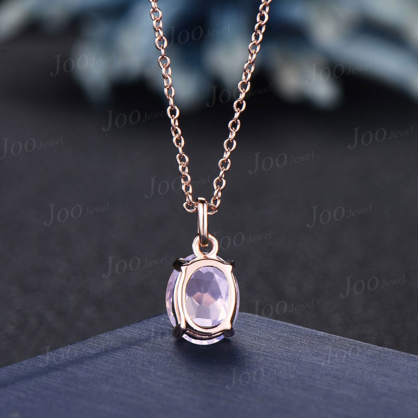 Natural Oval Lavender Amethyst Necklace Solid 14k/18k Rose Gold Vintage Personalized Crystal Wedding Pendant Anniversary Gifts For Women