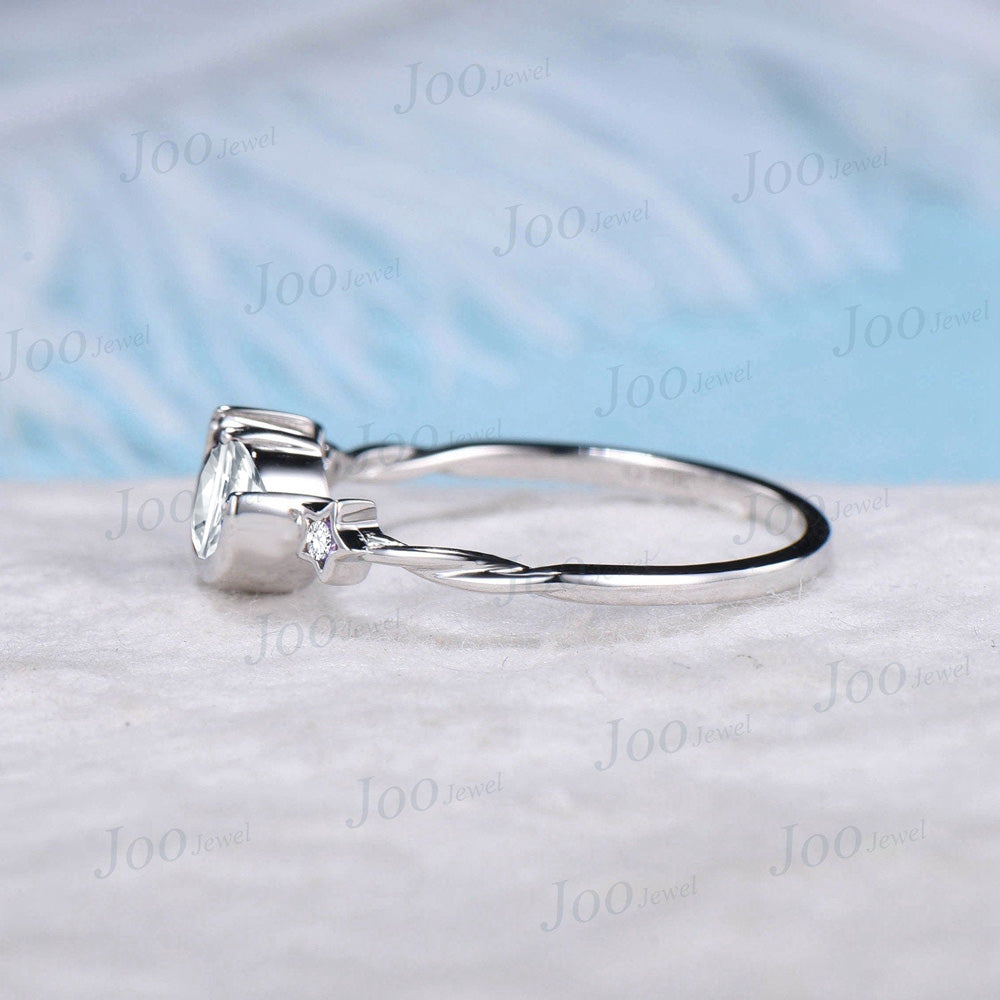 Round Cut Moissanite Engagement Ring 10K Rose Gold Moon Star Wedding Ring Cluster Celestial Moissanite Ring Unique Asymmetrical Promise Ring