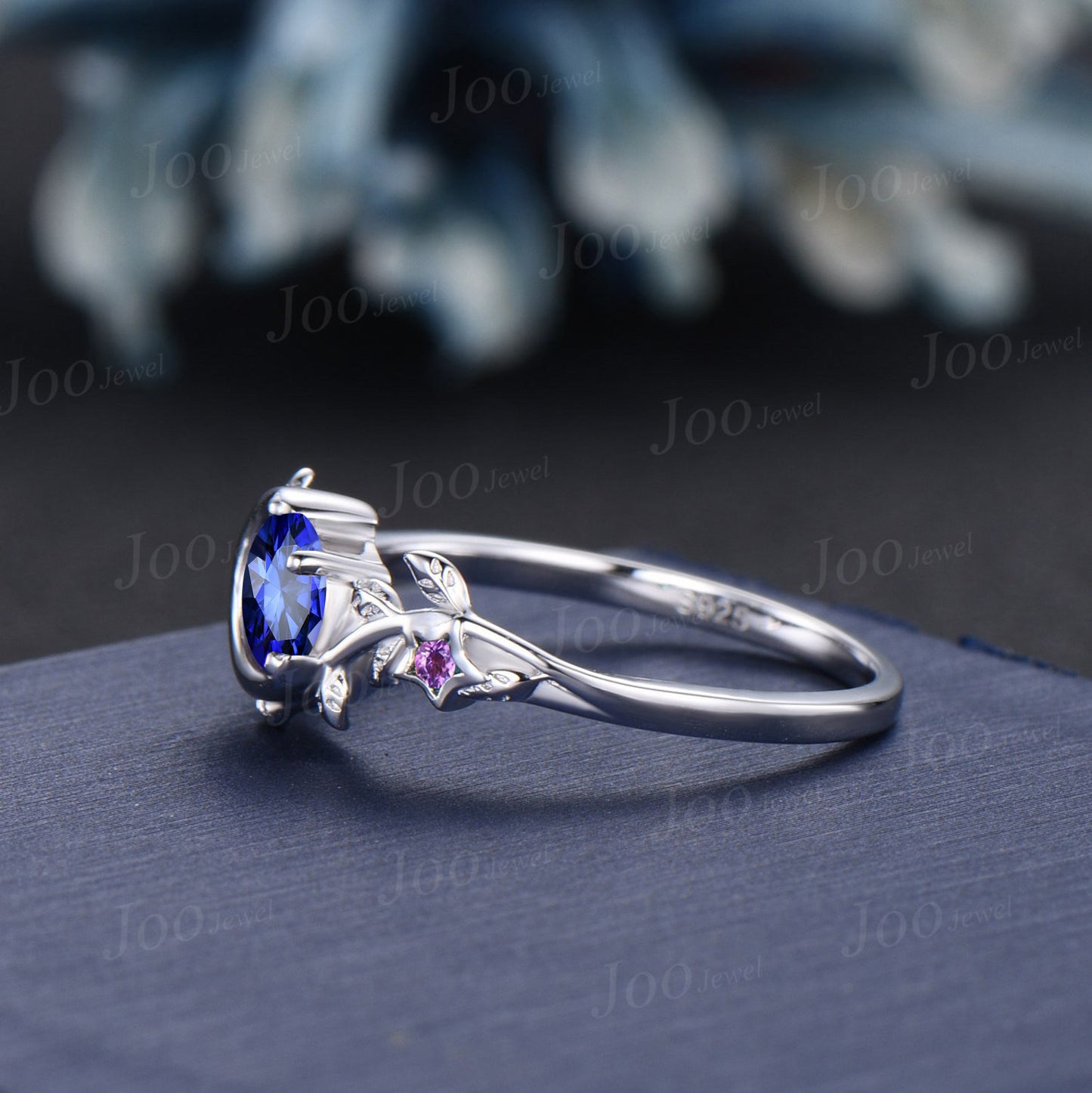 Moon Star Blue Sapphire Amethyst Wedding Ring Vintage 5mm Round Sapphire Nature Inspired Engagement Ring September Birthstone Birthday Gift