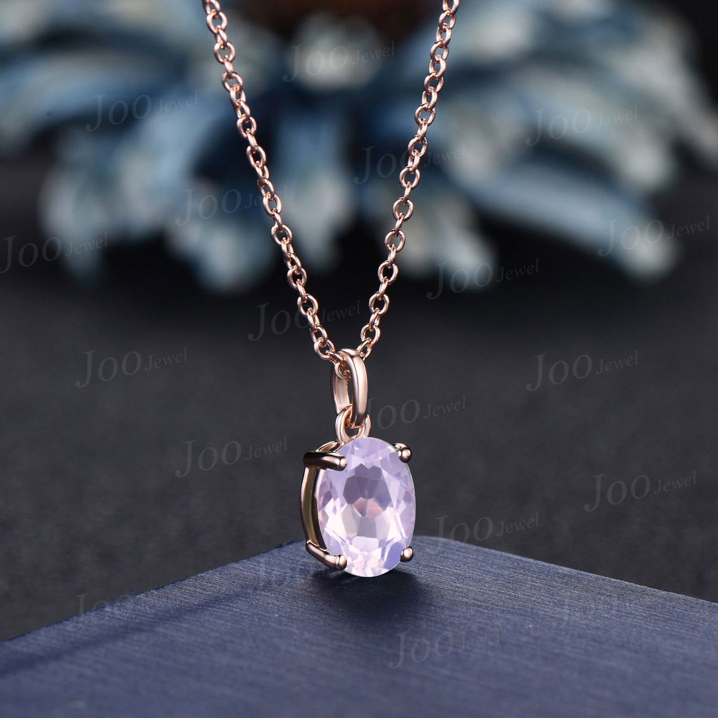 Natural Oval Lavender Amethyst Necklace Solid 14k/18k Rose Gold Vintage Personalized Crystal Wedding Pendant Anniversary Gifts For Women