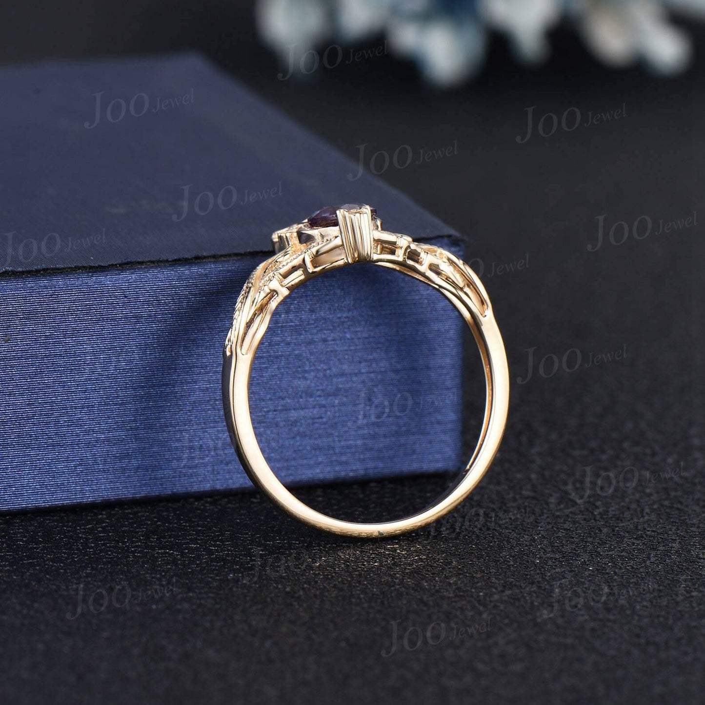 Unique Branch Twig Vine Owl Engagement Ring 14K Yellow Gold Natural Red Garnet Wedding Ring January Birthstone Jewelry Antique Birthday Gift