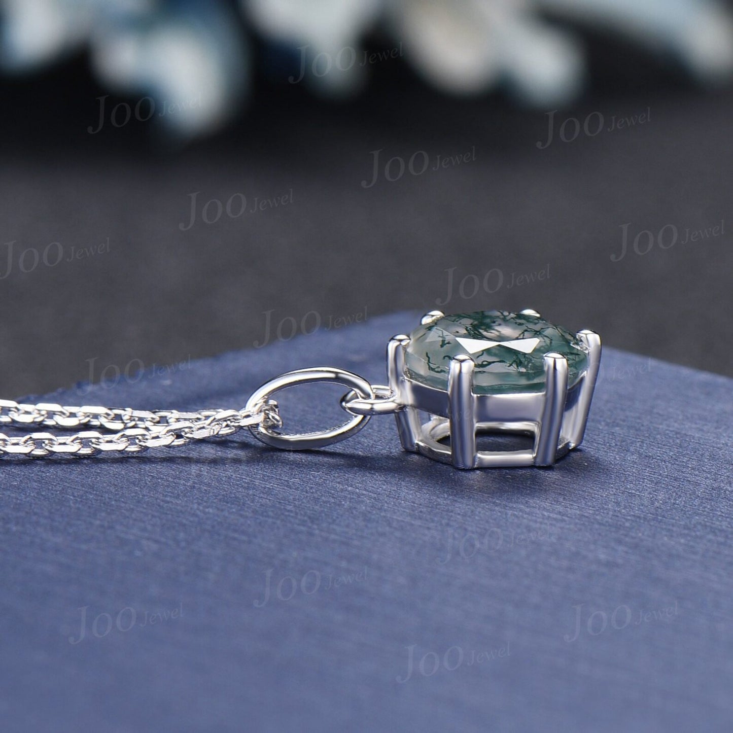 7mm Round Natural Moss Agate Necklace Silver/Solid 14k/18k Rose Gold Vintage Personalized Wedding Pendant For Women Anniversary Bridal Gifts