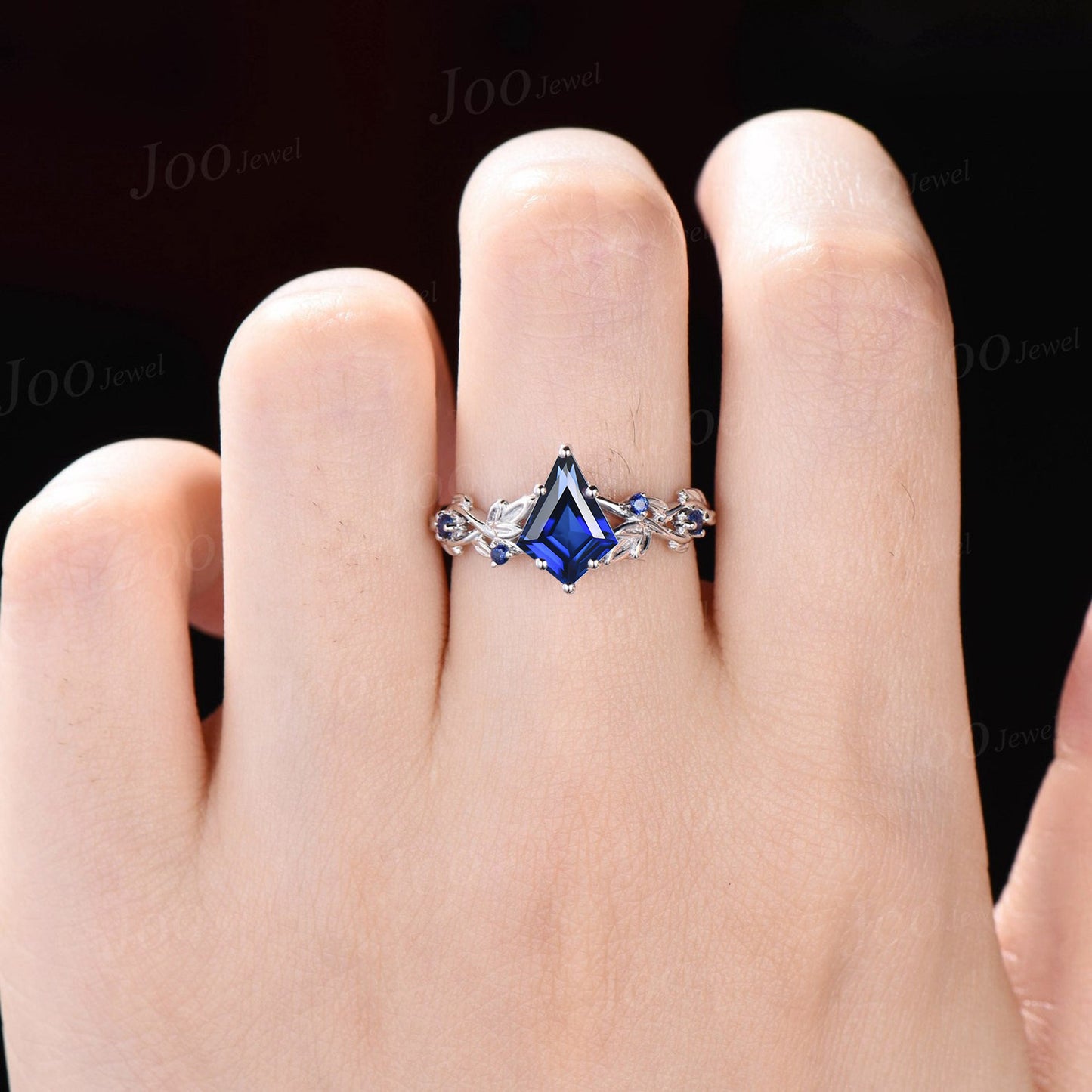 Nature Inspired Blue Sapphire Ring 1ct Kite Cut Blue Sapphire Engagement Ring Leaf Vine Blue Wedding Ring Unique September Birthstone Gifts