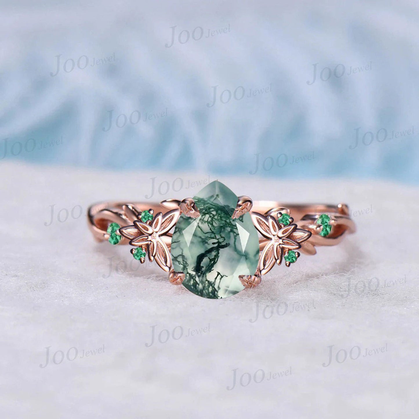 Celtic Knot Twig Vine Moss Agate Engagement Ring Set Green Gemstone Jewelry 1.5ct Oval Cut Green Emerald Moss Agate Branch Vine Bridal Set
