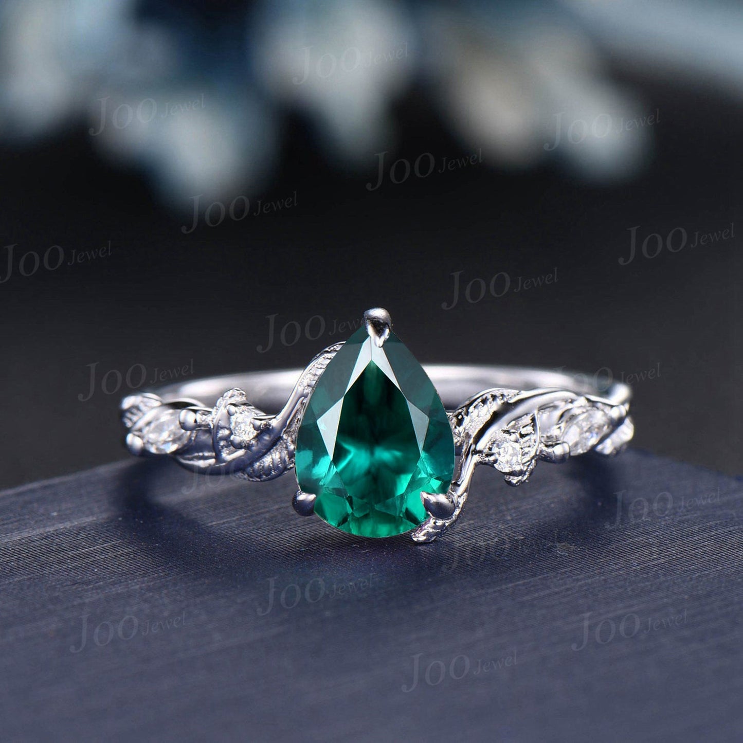 Twig Vine Green Emerald Floral Ring Set Rose Gold Triple Moon Moss Agate Emerald Trinity Knot Wedding Ring Set May Birthstone Jewelry Gifts