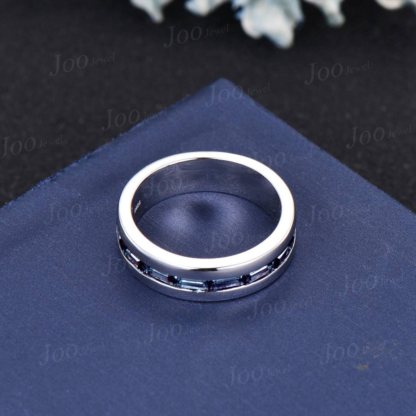 Mens Alexandrite Polish Finish Wedding Band Baguette Cut Alexandrite Band 6mm Solid Gold Vintage Half Eternity Band Men Solitaire Retro Ring