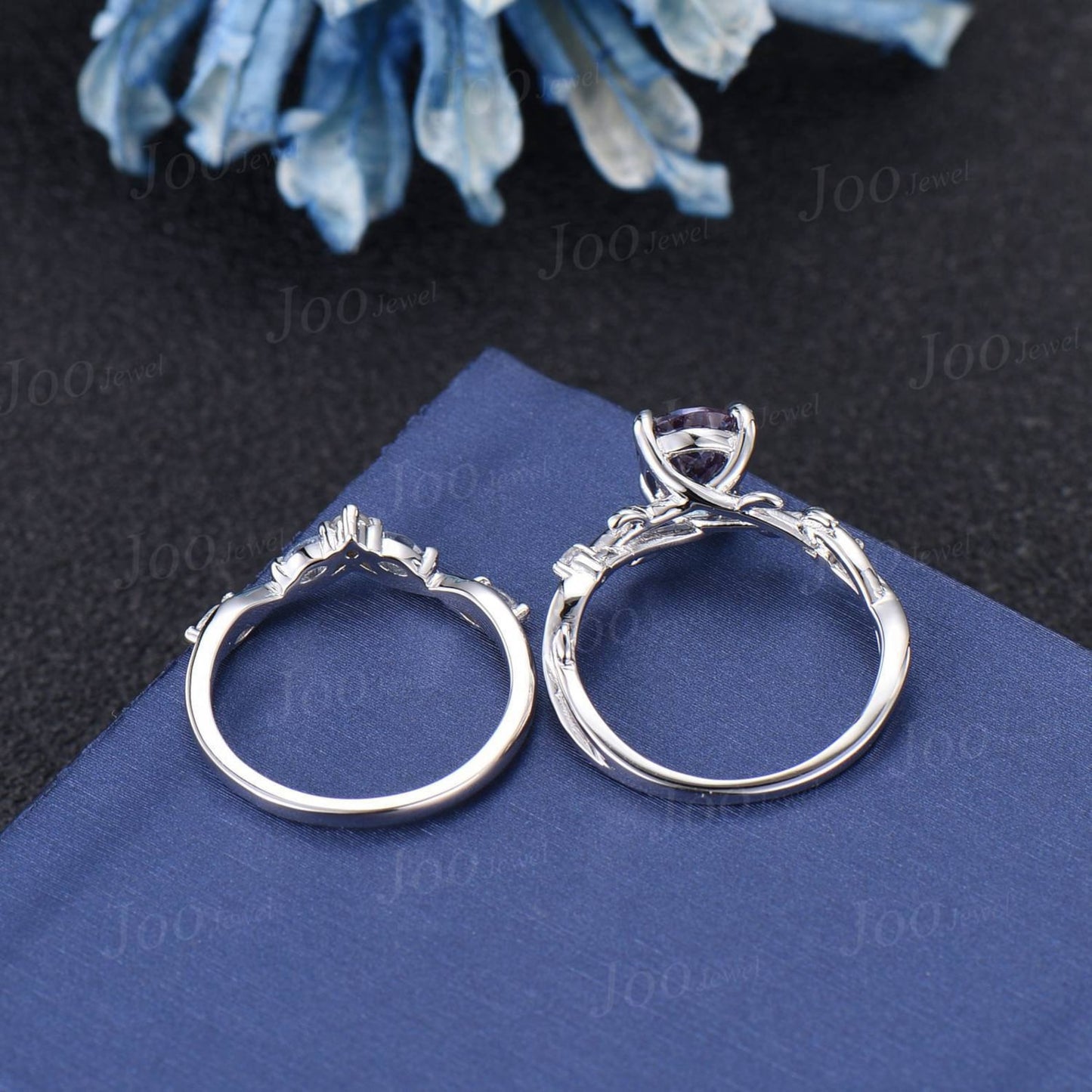 1.25ct Nature Inspired Pear Cut Natural Lavender Amethyst Bridal Ring Set Sterling Silver Light Purple Crystal Twig Vine Wedding Ring Gift