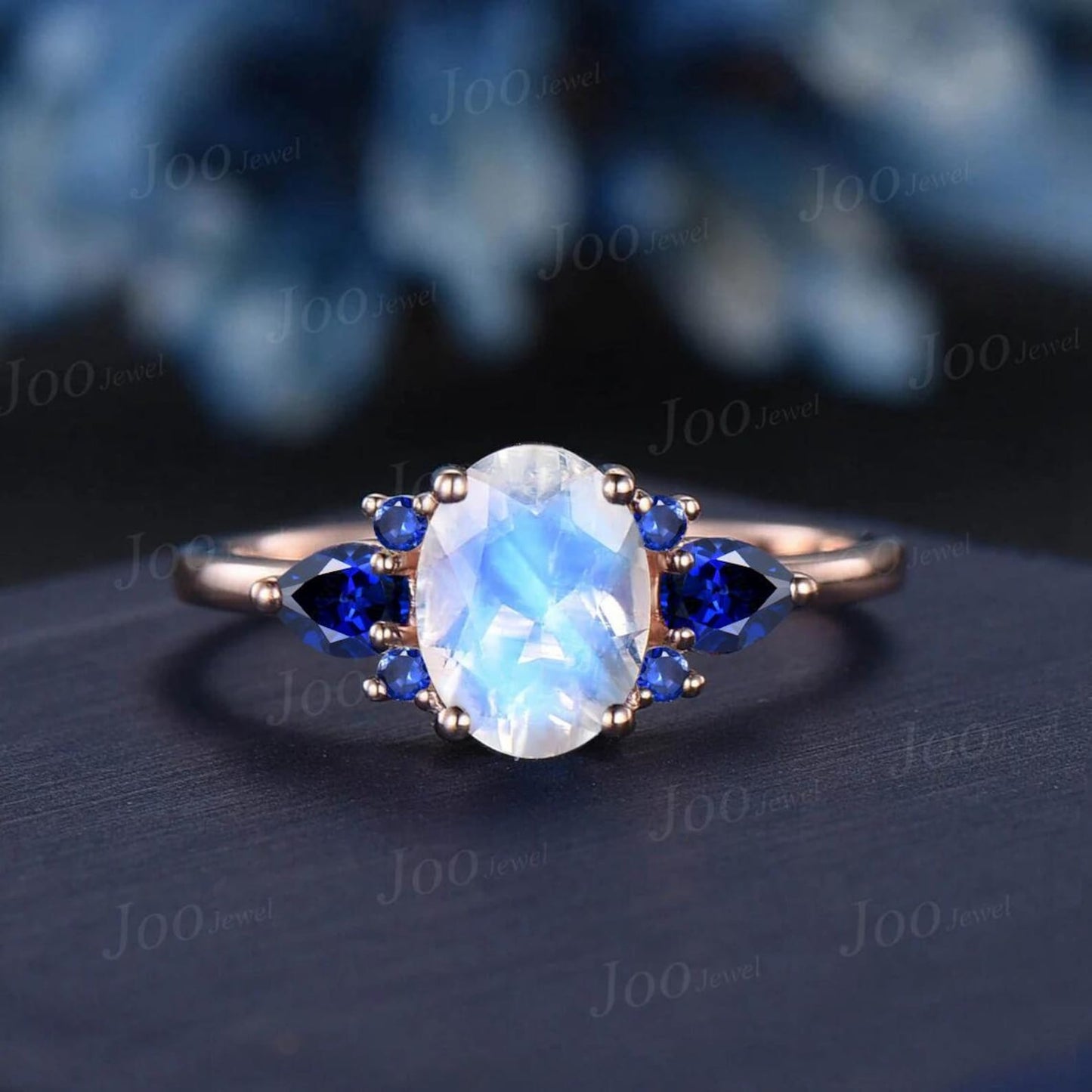 1.5ct Oval Natural Blue Moonstone Engagement Ring Vintage Color-Change Pear Alexandrite Wedding Ring June Birthstone Birthday/Promise Gifts