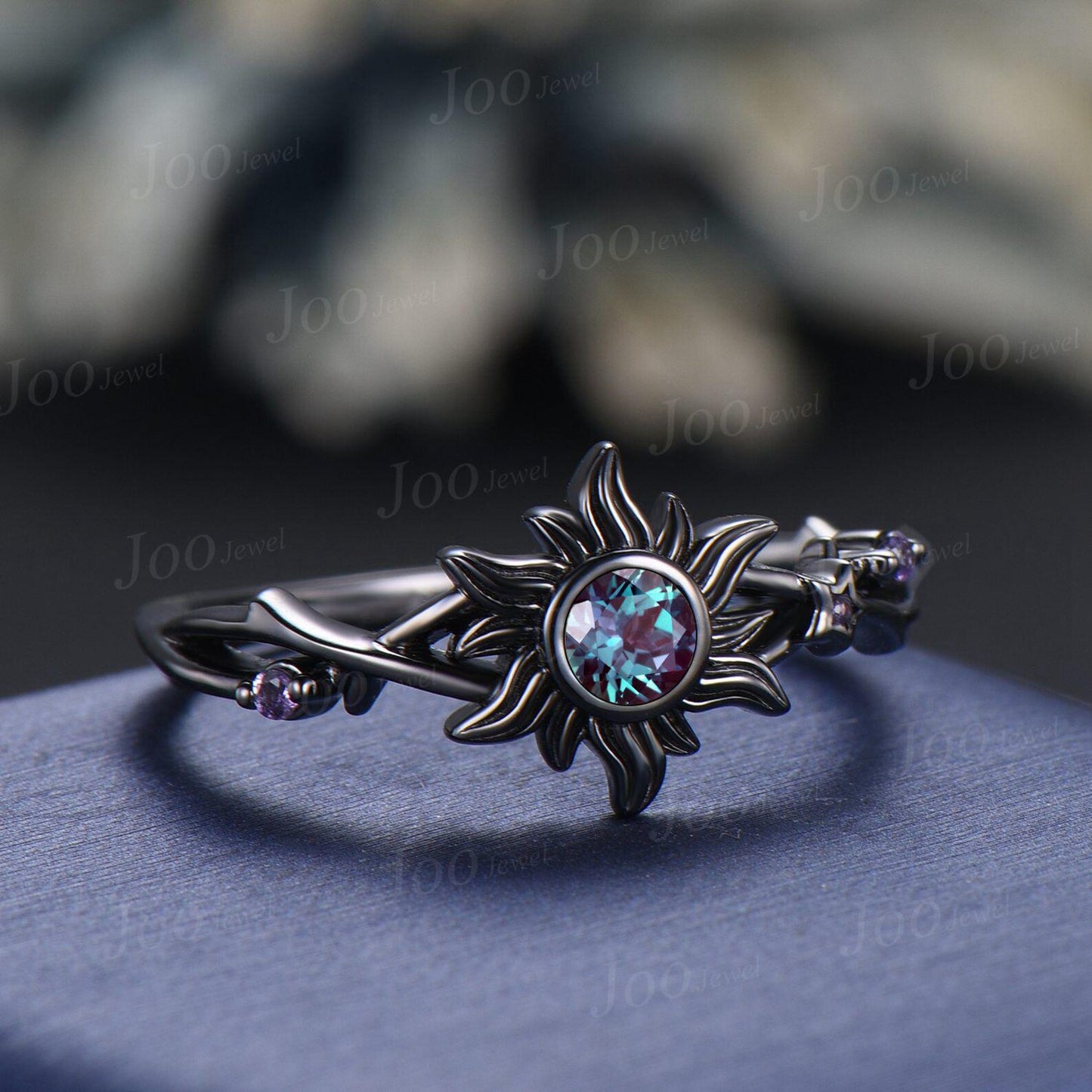 Sterling Silver Sun Engagement Ring Twig Vine Color-Changed Alexandrite Wedding Ring Cluster Amethyst Promise Ring Rapunzel Inspired Jewelry