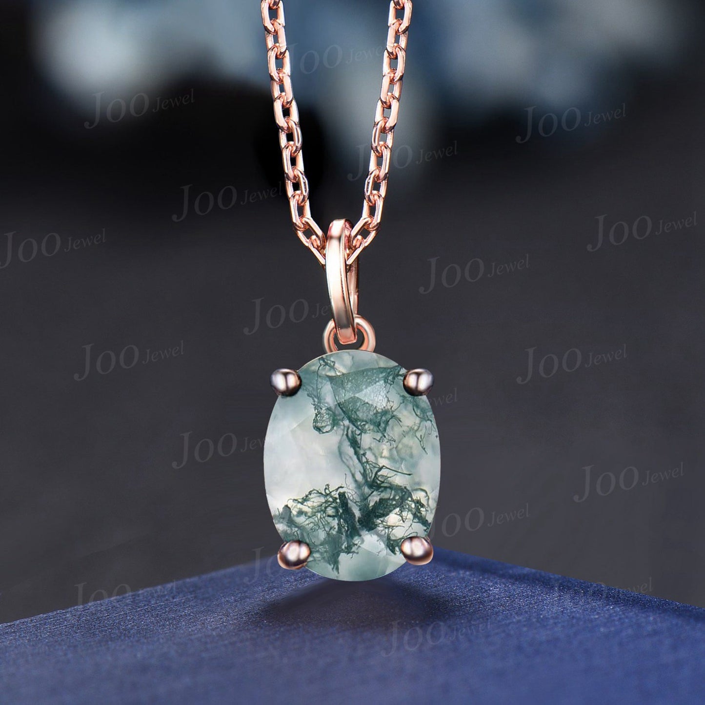 Natural Teardrop Moss Agate Necklace Silver/Solid 14k/18k Rose Gold Vintage Personalized Wedding Pendant For Women Anniversary Bridal Gifts