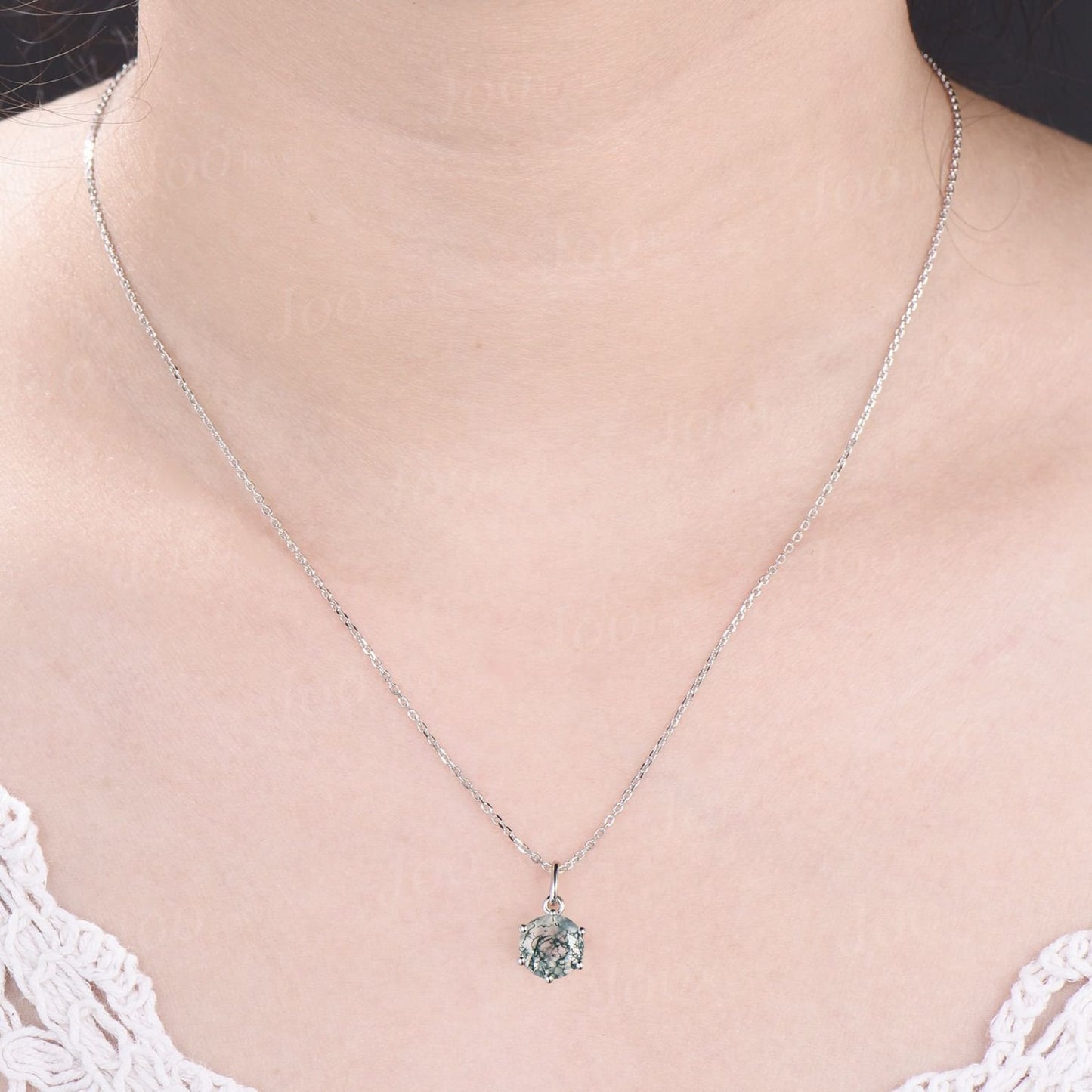 7mm Round Natural Moss Agate Necklace Silver/Solid 14k/18k Rose Gold Vintage Personalized Wedding Pendant For Women Anniversary Bridal Gifts