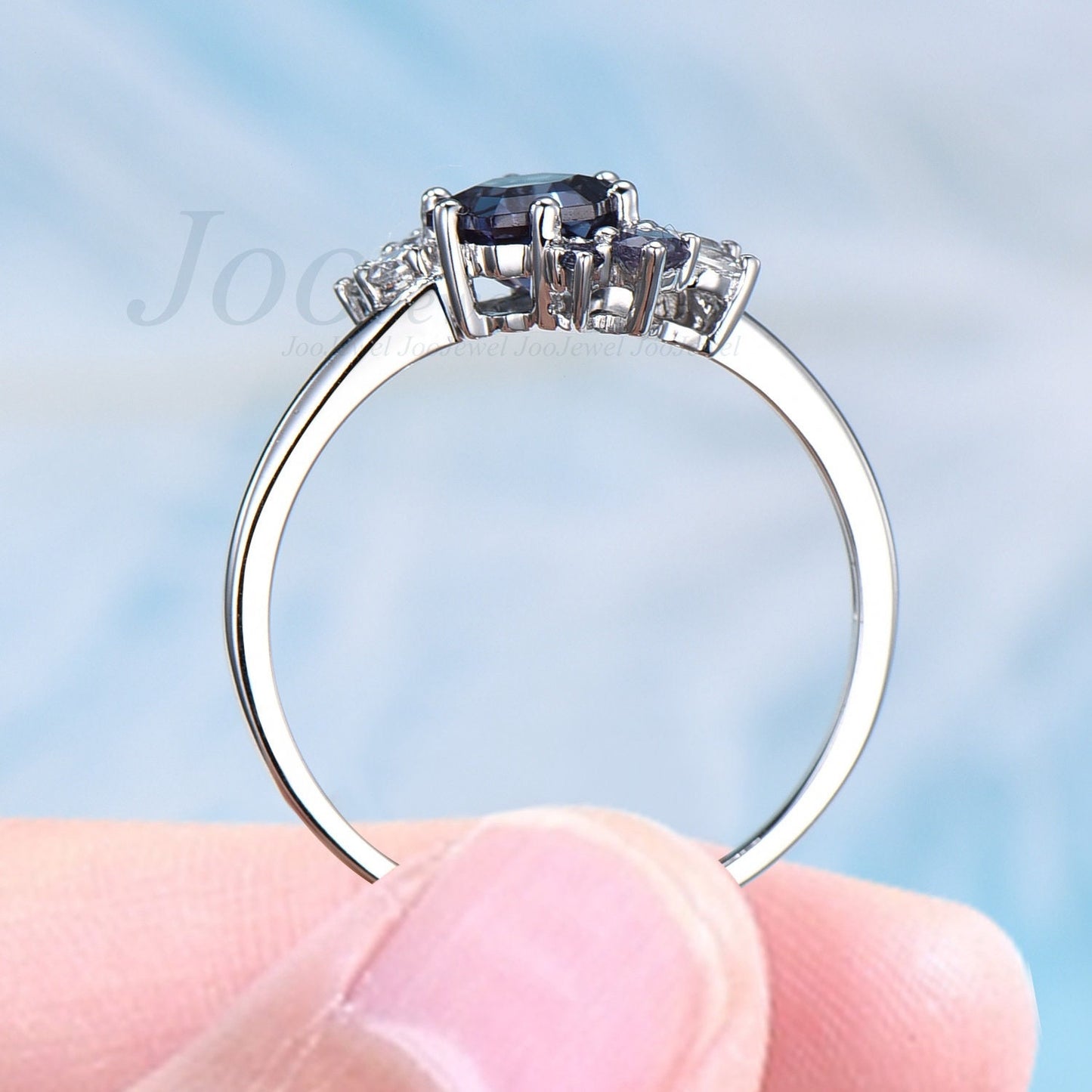 Hexagon Engagement Ring Alexandrite Ring Vintage Unique Cluster Diamond Ring Alexandrite Engagement Rings June Birthstone Wedding Ring Women
