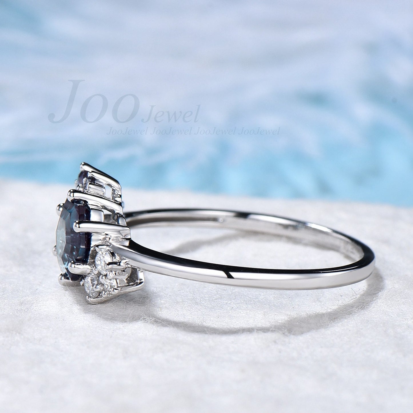 Hexagon Engagement Ring Alexandrite Ring Vintage Unique Cluster Diamond Ring Alexandrite Engagement Rings June Birthstone Wedding Ring Women