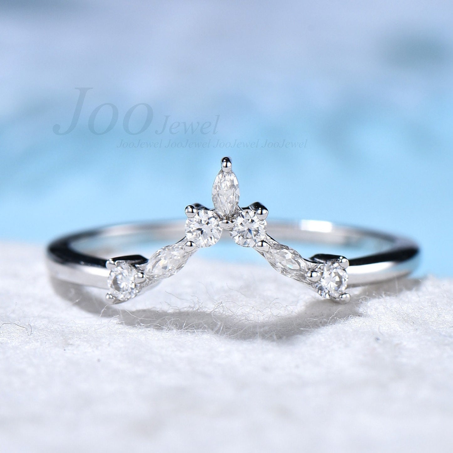 Moissanite Matching Band for Pear/Oval/Kite Cut Engagement Ring,V Shape Ring,Chevron Ring, Minimalist Ring, Curve Wedding Band Stacking Ring