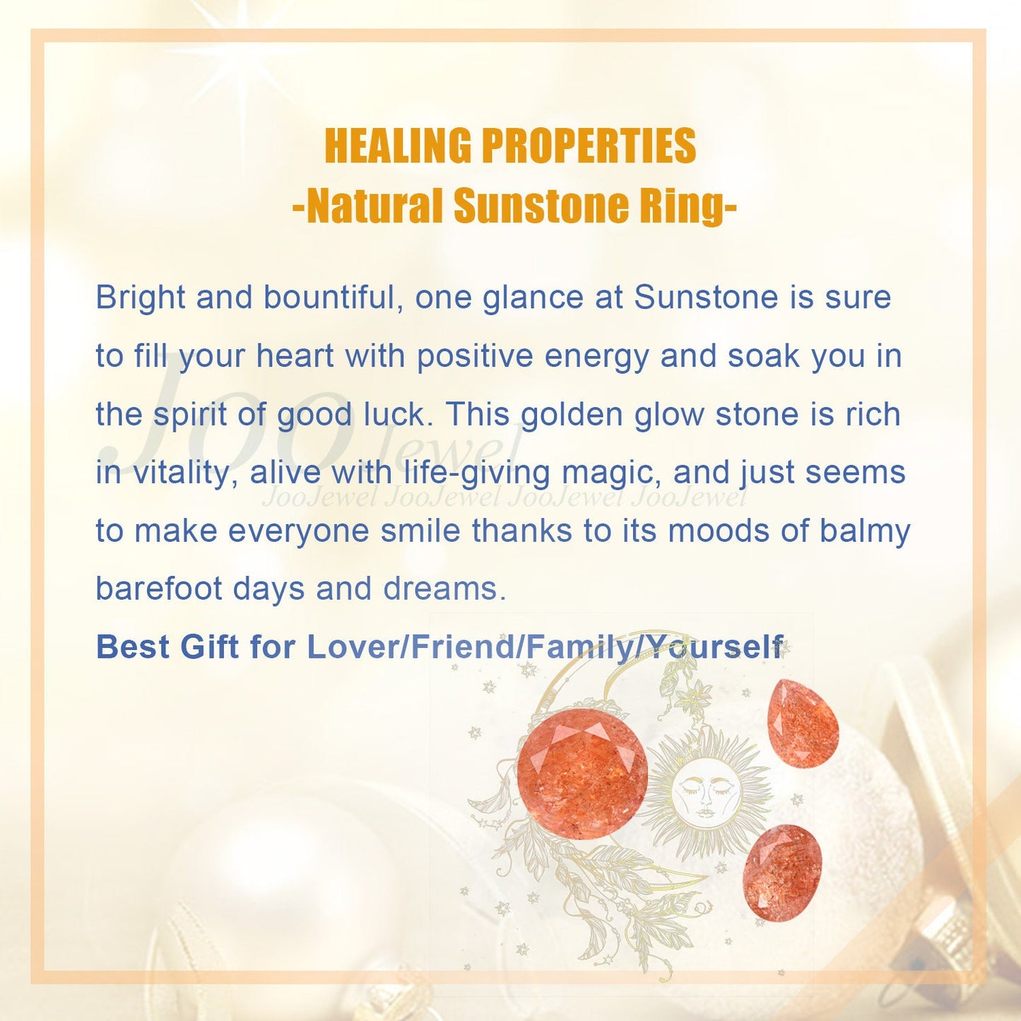Round Cut Nature Sunstone Ring Sun Engagement Ring Orange Gemstone Jewelry Starburst Moon Ring for Women Unique Healing Stone Ring Gifts
