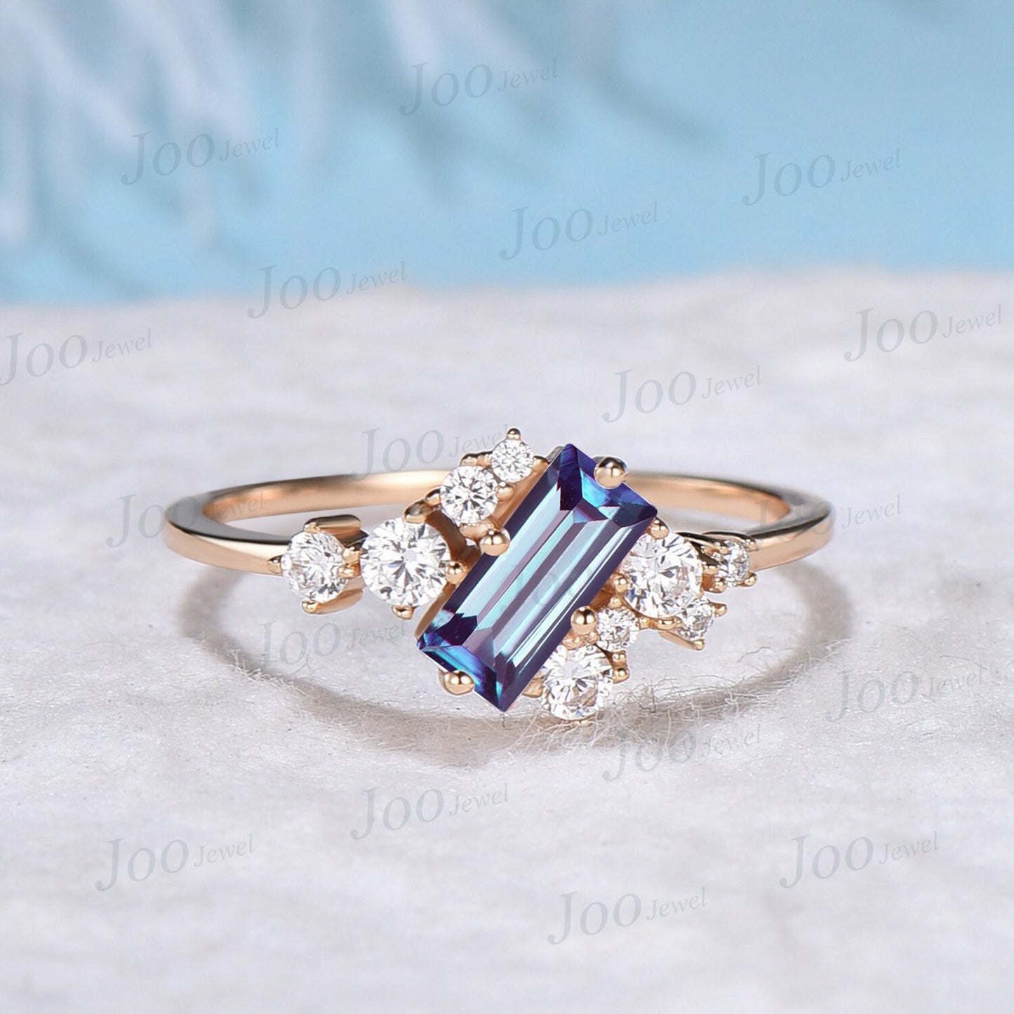 Cluster Alexandrite Engagement Rings Vintage Rose Gold Minimalist BaguetteCut Alexandrite Ring Rectangle Gemstone Moissanite Wedding Ring