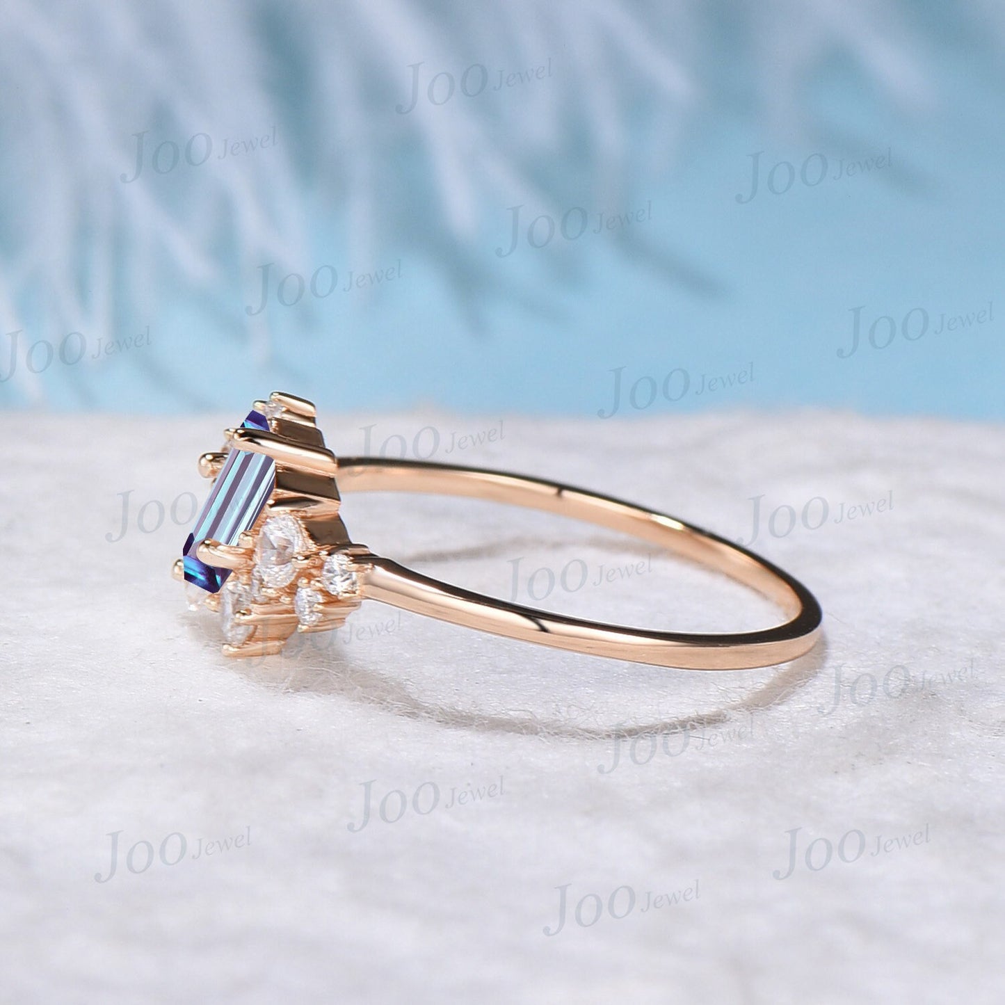 Cluster Alexandrite Engagement Rings Vintage Rose Gold Minimalist BaguetteCut Alexandrite Ring Rectangle Gemstone Moissanite Wedding Ring