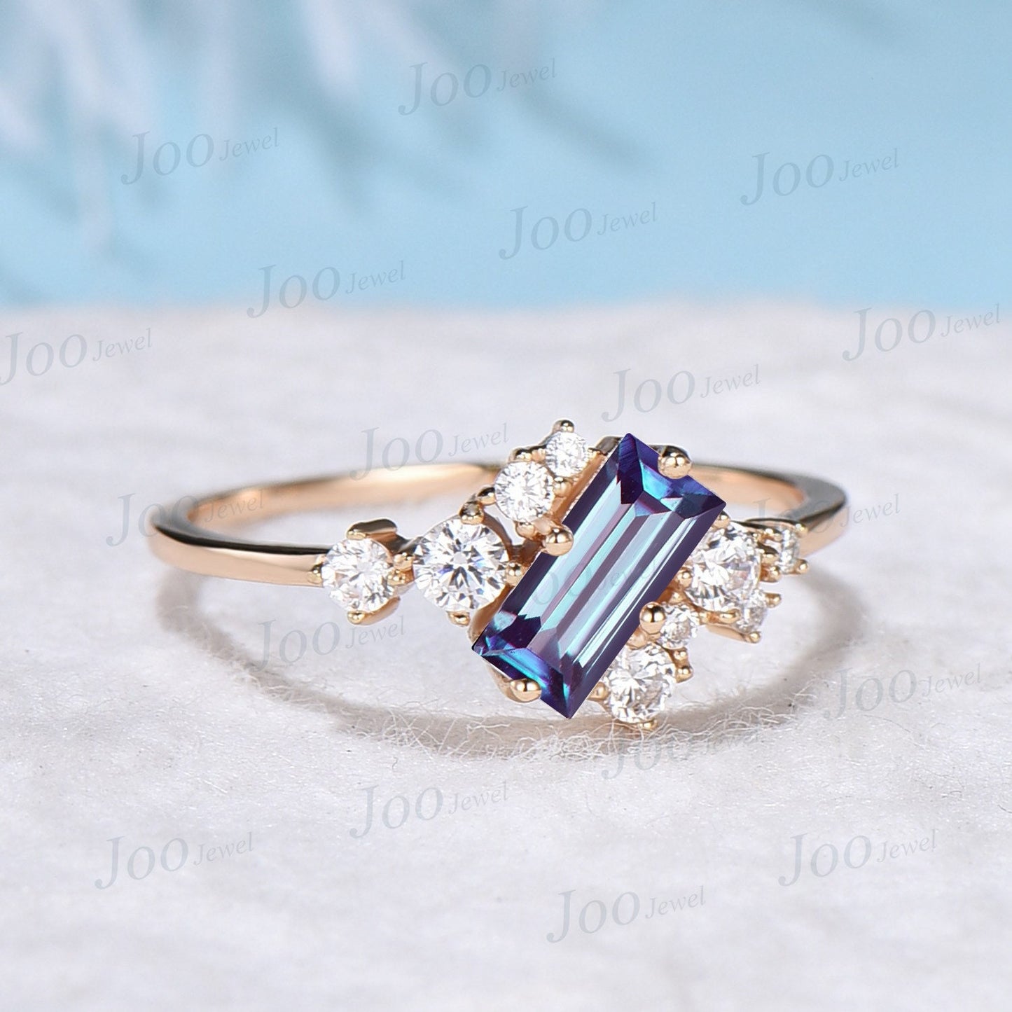 Cluster Alexandrite Engagement Rings Vintage Rose Gold Minimalist BaguetteCut Alexandrite Ring Rectangle Gemstone Moissanite Wedding Ring