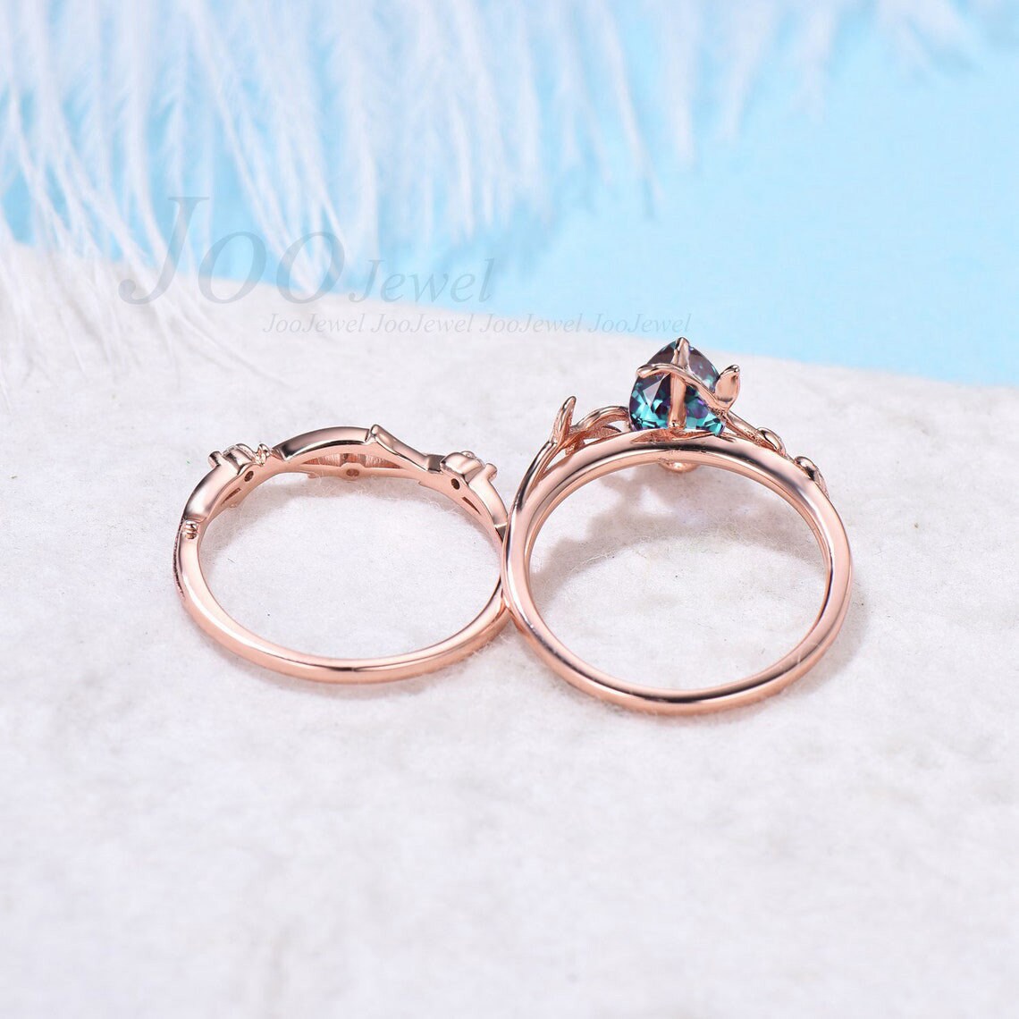 1.25ct Pear Shaped Alexandrite Ring Nature Inspired Alexandrite Promise Ring Leaf Vine Ring Set Twig Amethyst Ring Unique Anniversary Gifts