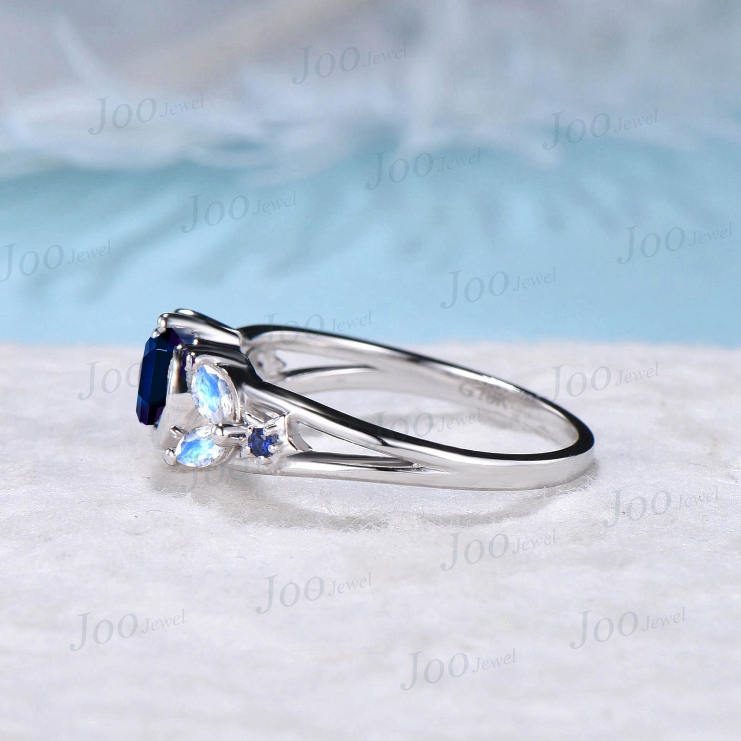 Color-Change Alexandrite Engagement Ring Half Moon Star Ring White Gold Split Shank Design Moonstone Celestial Wedding Ring Platinum Rings
