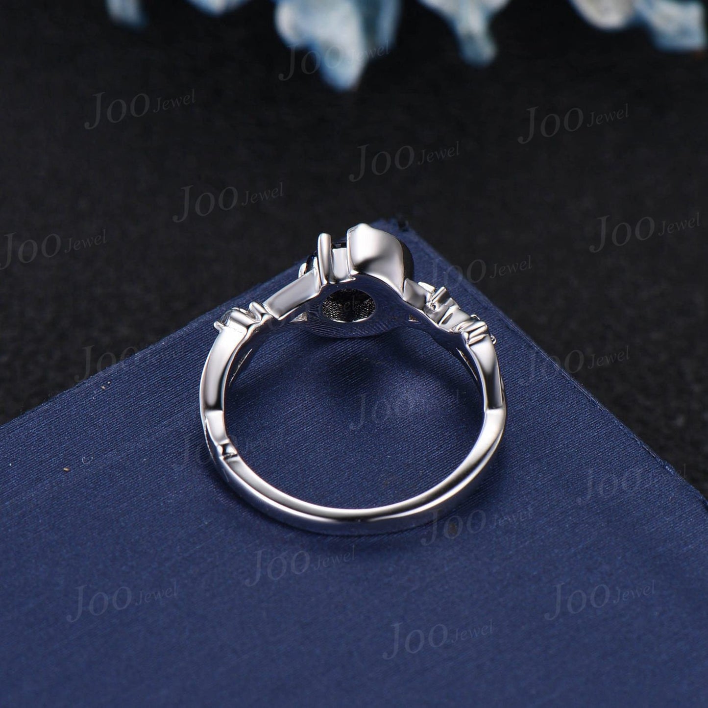 5mm/6.5mm Round Galaxy Blue Sandstone Moon Wedding Ring Starry Sky Cluster Alexandrite Twig Vine Blue Goldstone Ring Celestial Promise Ring