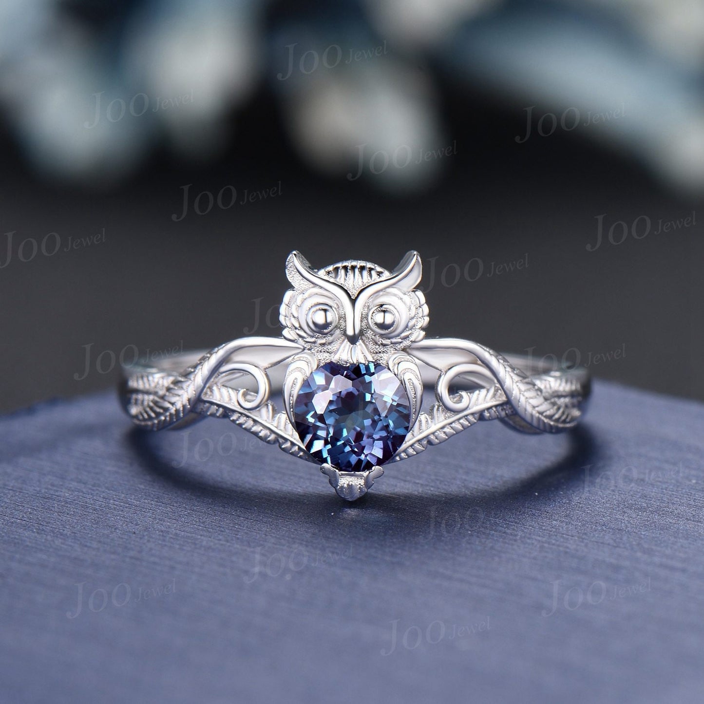 Unique Branch Twig Vine Owl Engagement Ring Pear Color-Change Alexandrite Wedding Ring Cute Owl Antique Nature Inspired Alexandrite Jewelry
