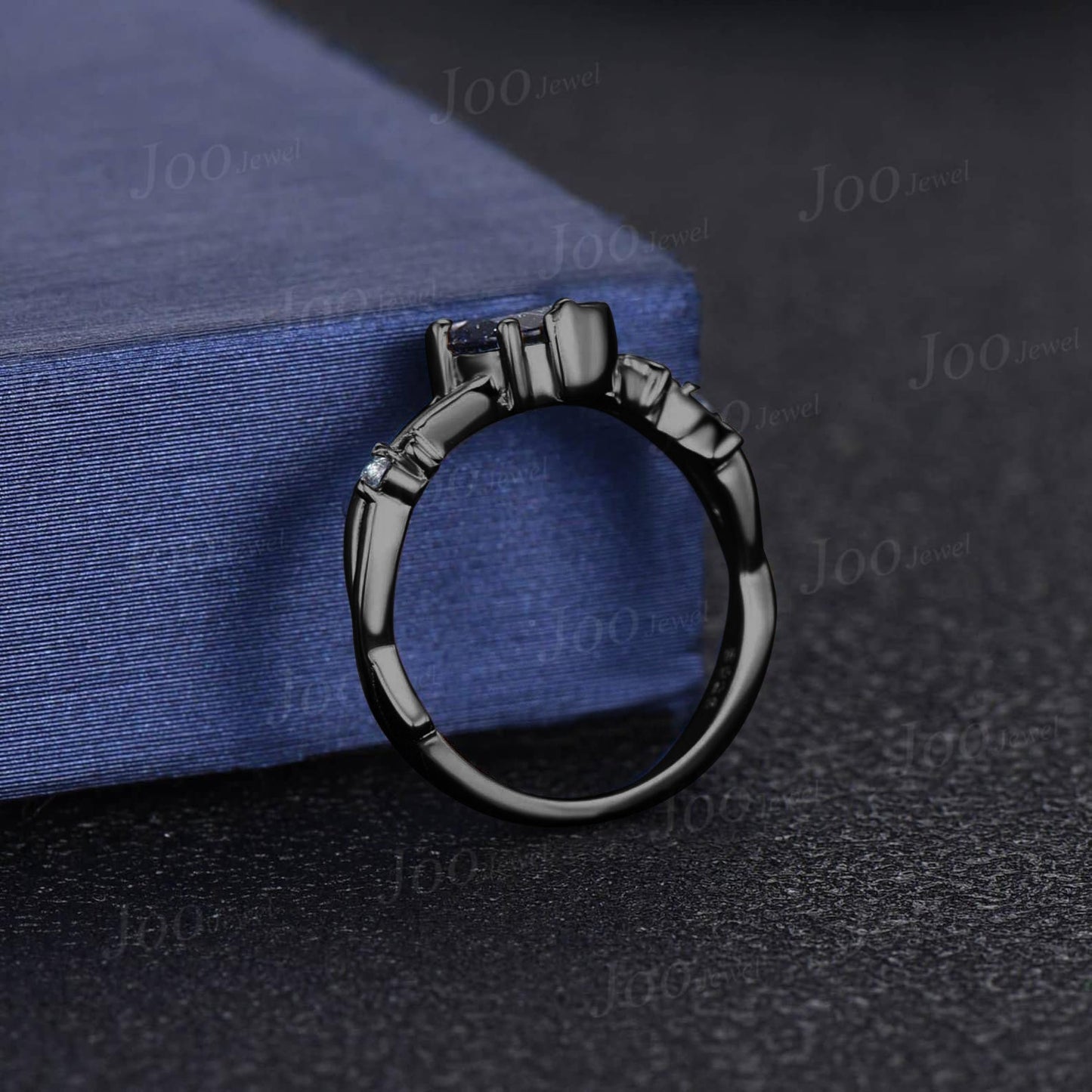 5mm Round Twig Vine Color-Change Alexandrite Wedding Ring 14K Black Gold Moon Star Design Cluster Amethyst Ring Celestial Moon Promise Ring