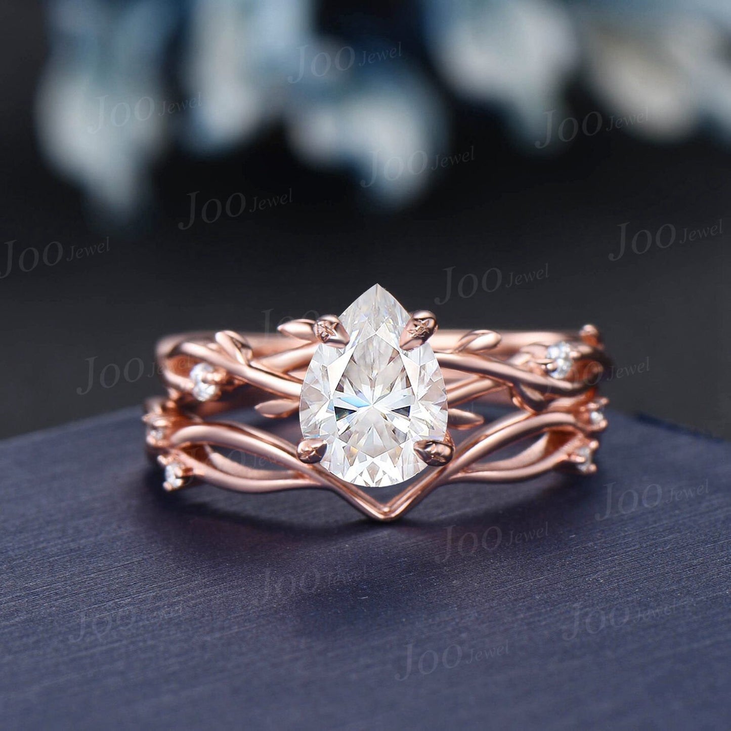 Twig Vine Branch Moissanite Bridal Ring Vintage 1.25ct Pear Engagement Ring Set 14K Rose Gold Moissanite Diamond Twisted Wedding Ring Women